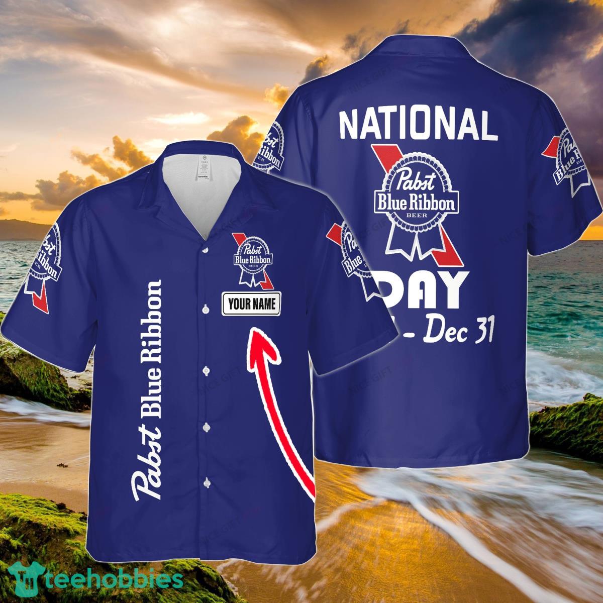National Pabst Blue Ribbon Day Jan 1 – Dec 31 Custom Name Hawaiian Shirt Product Photo 1