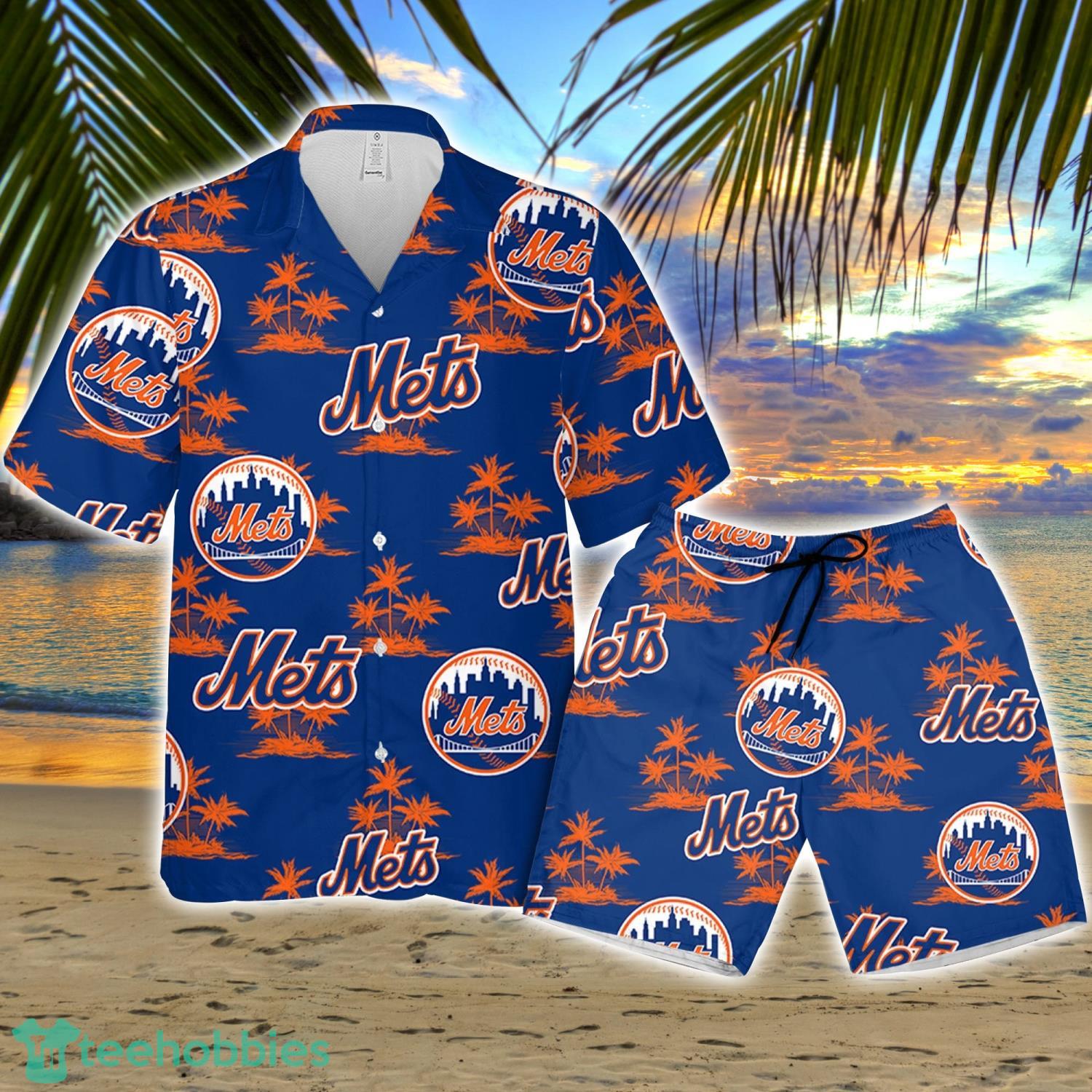 New York Met Baseball Coconut Island Pattern Hawaiian Shirt And Shorts Summer Gift Product Photo 1