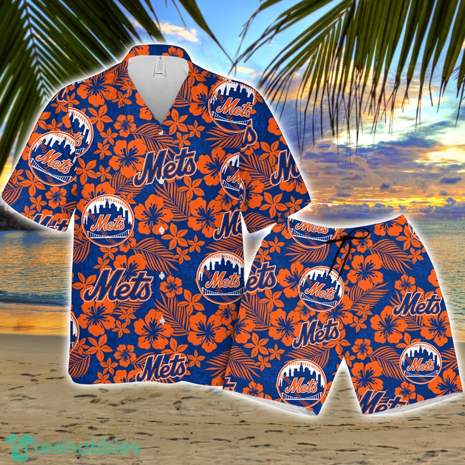 New York Met Hibiscus Flower Pattern Hawaiian Shirt And Shorts Gift For Summer Product Photo 1