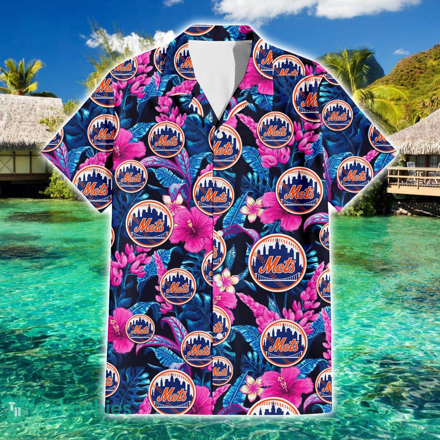 New York Mets Violet Hibiscus Tropical Summer Gift 3D Hawaiian Shirt Product Photo 2