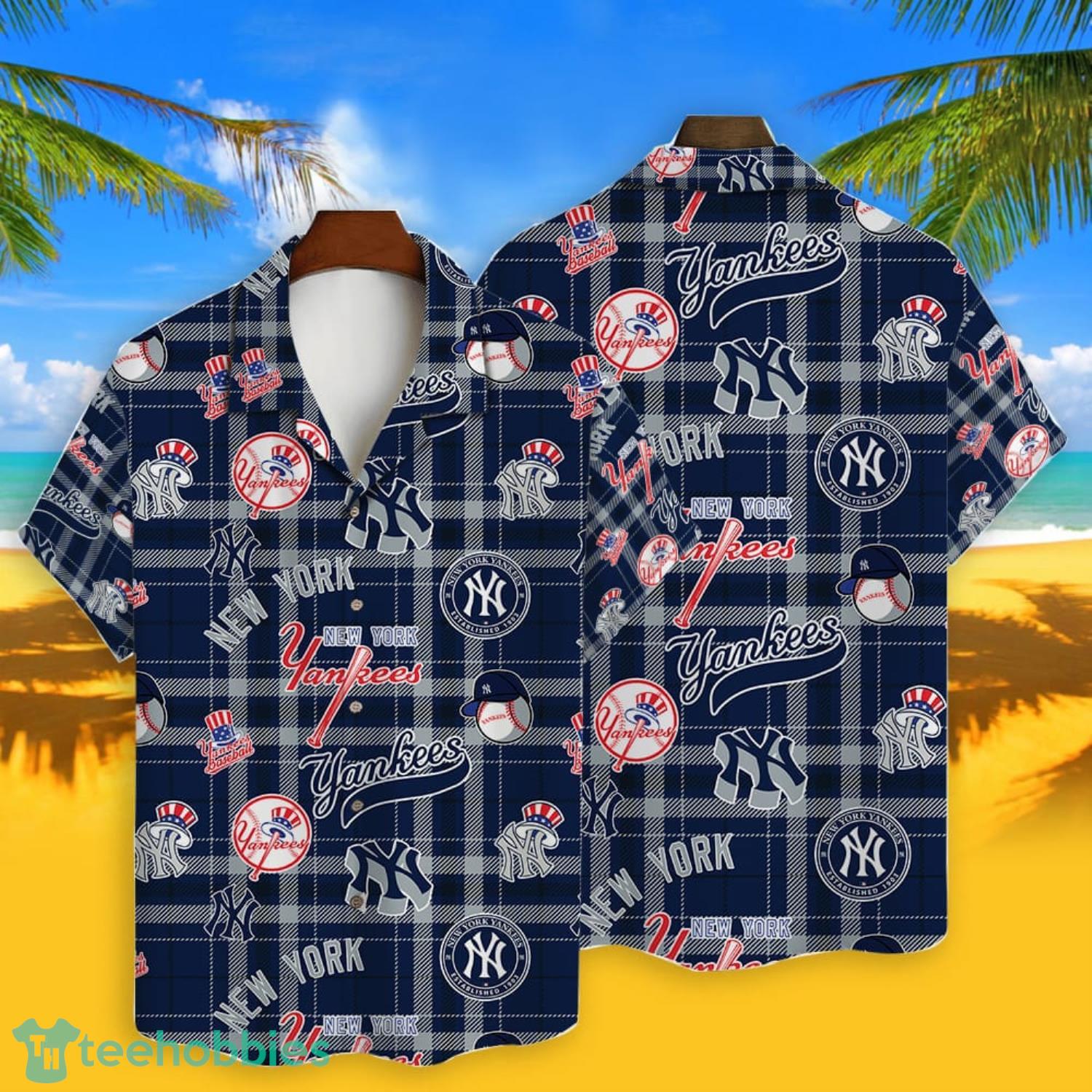 New York Yankees Hawaiian Shirt Plaid Baseball Pattern Vintage