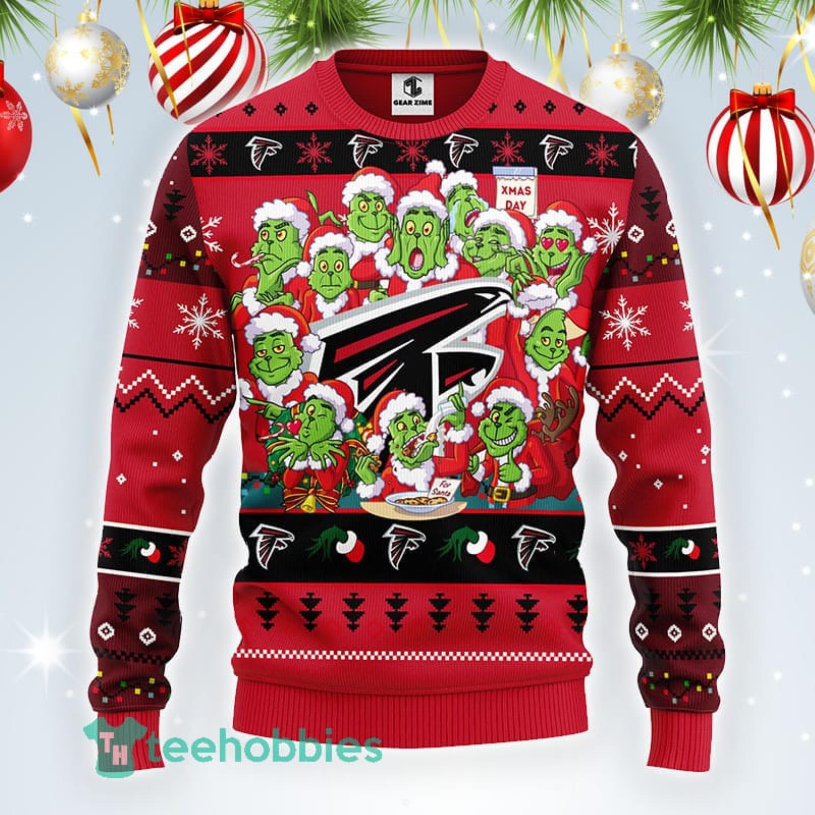 NFL Atlanta Falcons Cute 12 Grinch Face Xmas Day Ugly Christmas Sweater  Sport Fans Men And Women Christmas Gift