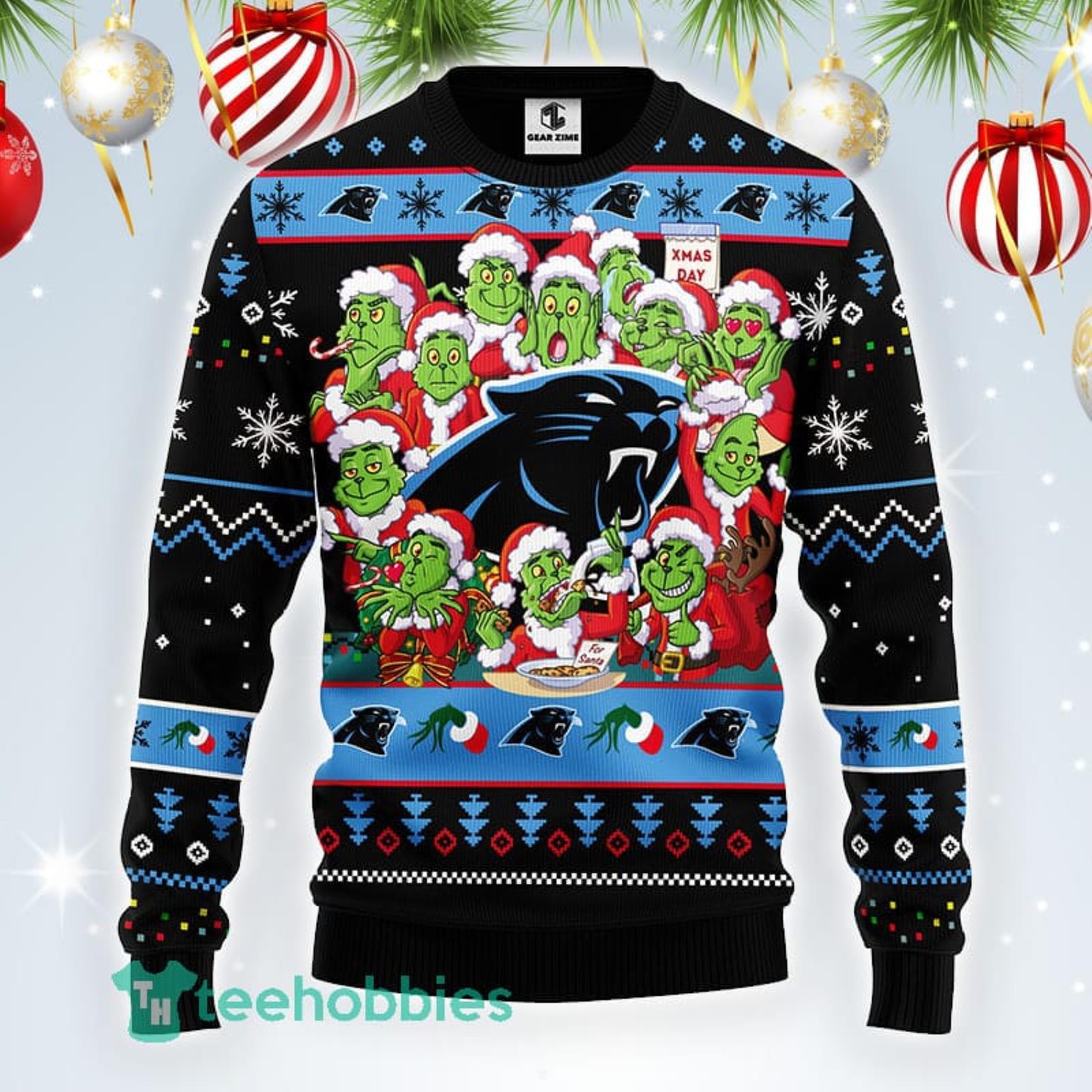 NFL Carolina Panthers Cute 12 Grinch Face Xmas Day Ugly Christmas Sweater  Sport Fans Men And Women Christmas Gift