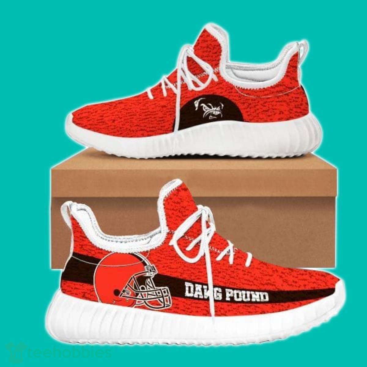 NFL Cleveland Browns Teams Football Big Logo Shoes White Yeezy Shoes Fan Unique Gift Men Women Product Photo 1