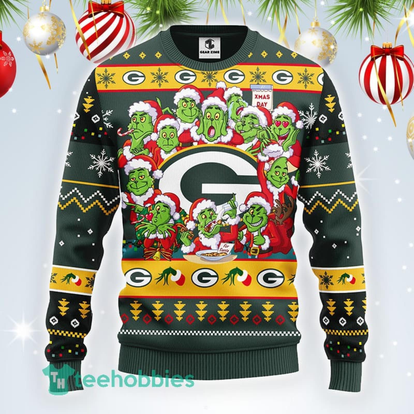 NFL Green Bay Packers Cute 12 Grinch Face Xmas Day Ugly Christmas Sweater  Sport Fans Men And Women Christmas Gift