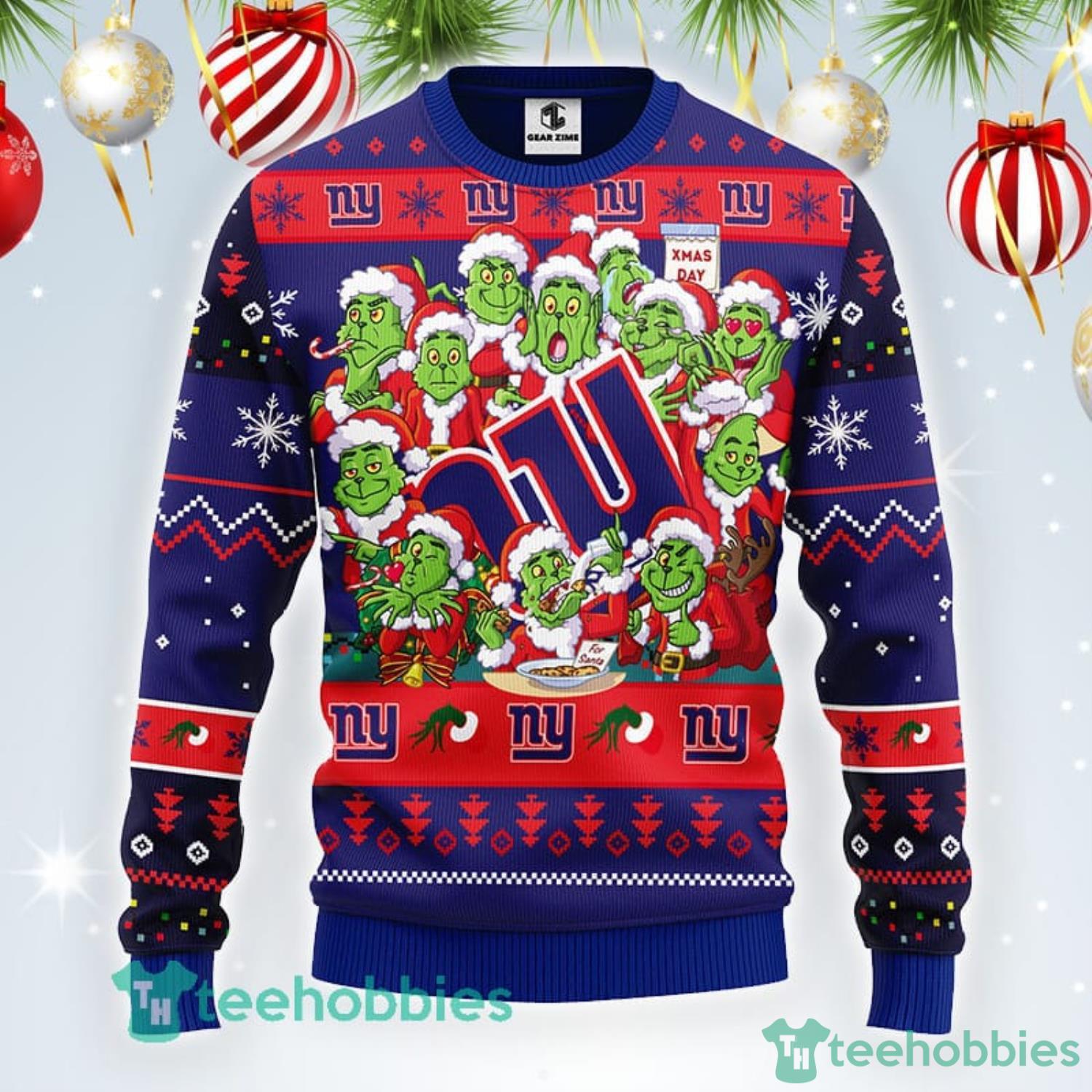 Men And Women Christmas Gift NFL New York Giants Cute 12 Grinch Face Xmas  Day 3D Ugly Christmas Sweater - Banantees