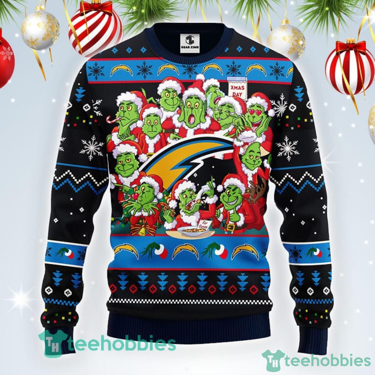 NFL San Diego Chargers Cute 12 Grinch Face Xmas Day Ugly Christmas Sweater  Sport Fans Men And Women Christmas Gift