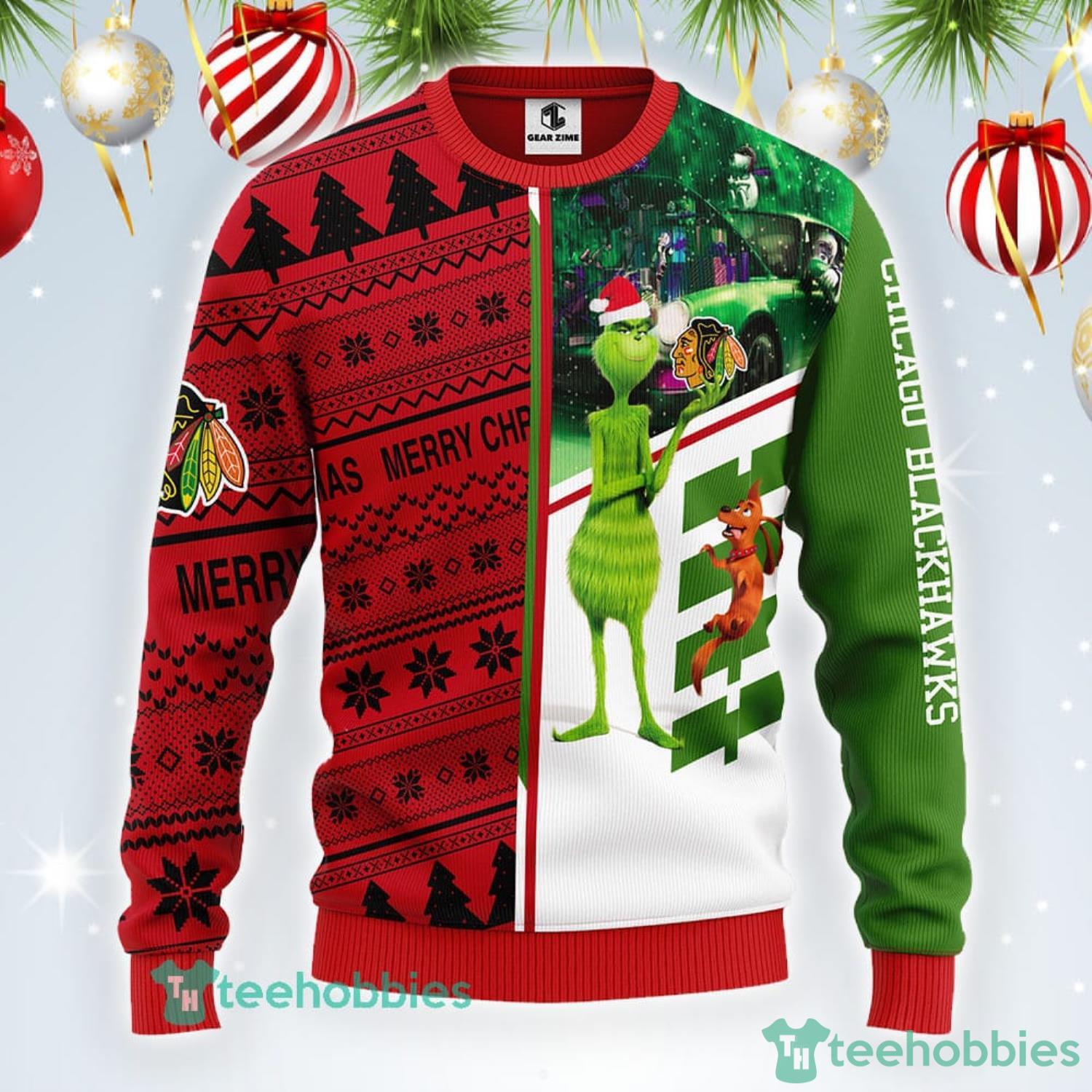 Christmas Gift NHL Chicago Blackhawks Logo With Funny Grinch Men And Women Ugly  Christmas Sweater For Fans - Freedomdesign