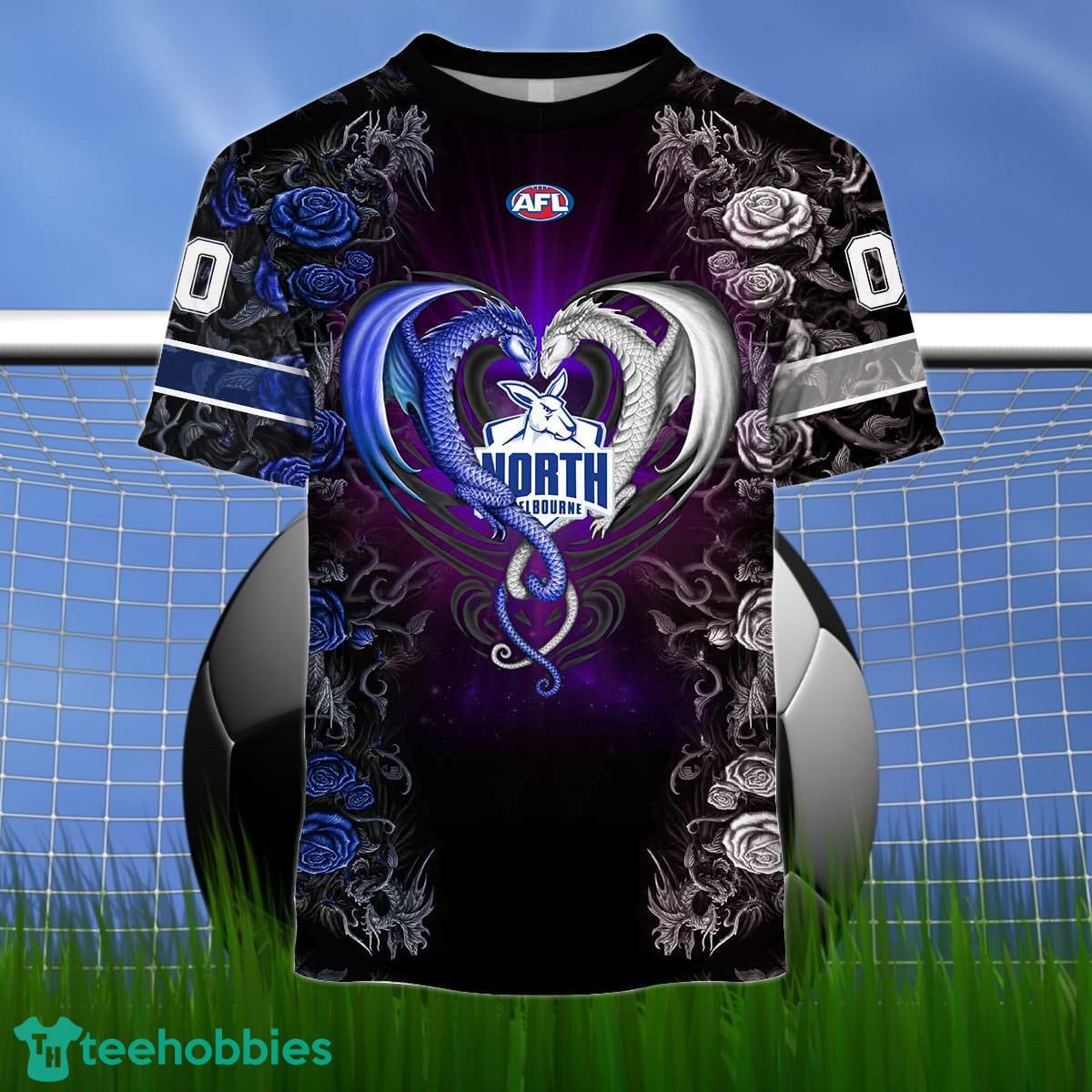 North Melbourne Kangaroos Custom Name And Number Rose Dragon 3D Shirt For Fans Product Photo 2