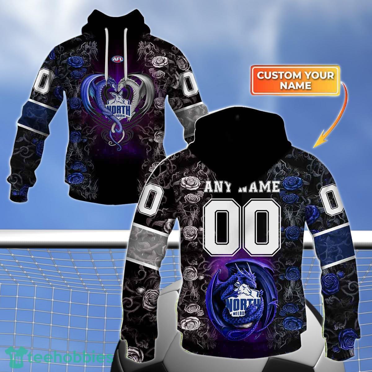 North Melbourne Kangaroos Custom Name And Number Rose Dragon 3D Shirt For Fans Product Photo 1