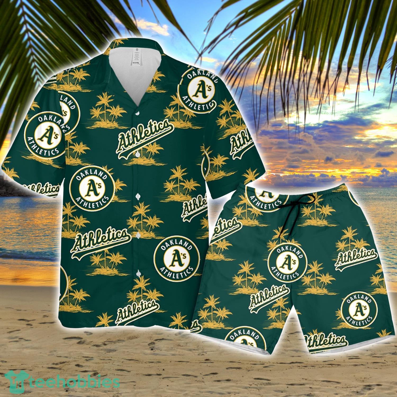 Oakland Athletic Baseball Coconut Island Pattern Hawaiian Shirt And Shorts Summer Gift Product Photo 1