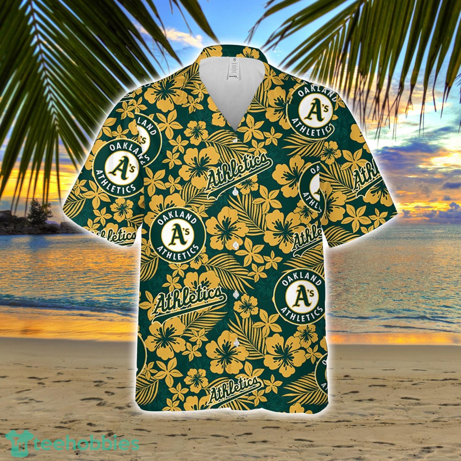 Oakland Athletic Hibiscus Flower Pattern Hawaiian Shirt And Shorts Gift For Summer Product Photo 2