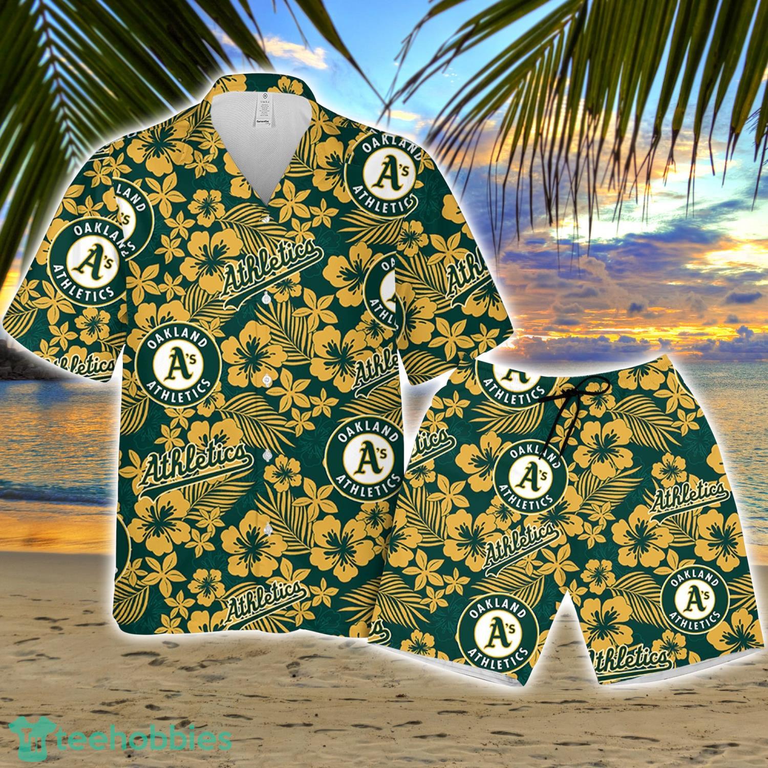 Oakland Athletic Hibiscus Flower Pattern Hawaiian Shirt And Shorts Gift For Summer Product Photo 1