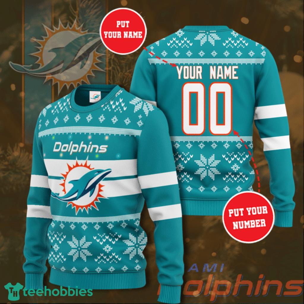 Miami Dolphins NFL Football Custom Name Ugly Christmas Sweater