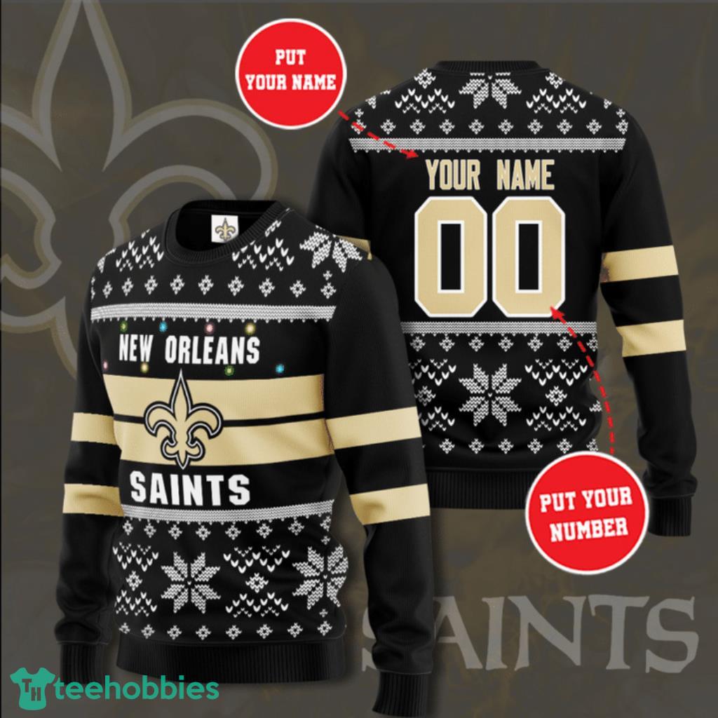Personalized New Orleans Saints Custom Name And Number Ugly Christmas  Sweater 3D Gift For Men And Women
