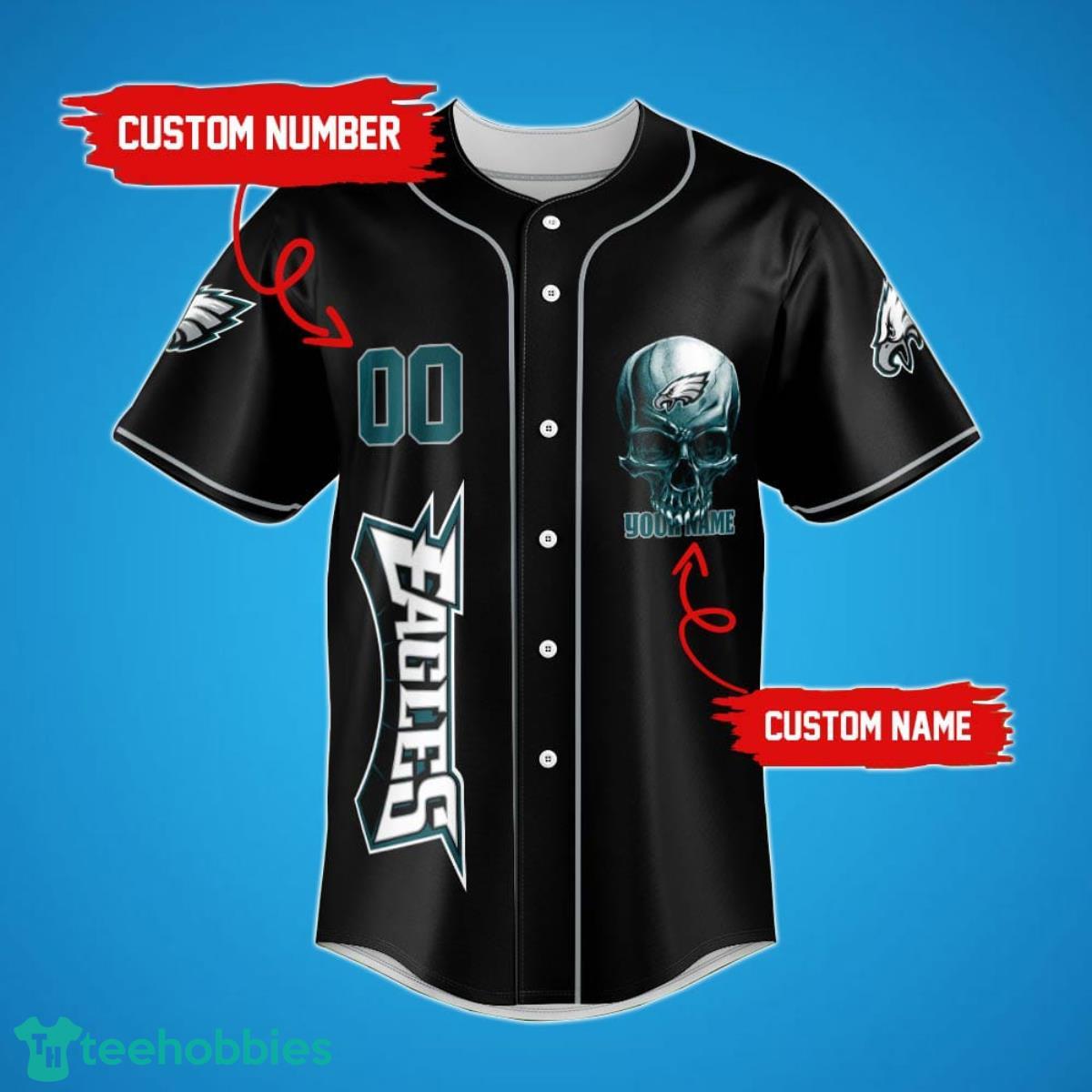 Philadelphia Eagles Damn Right Skull NFL Custom Name & Number Baseball Jersey Shirt Fans Product Photo 2