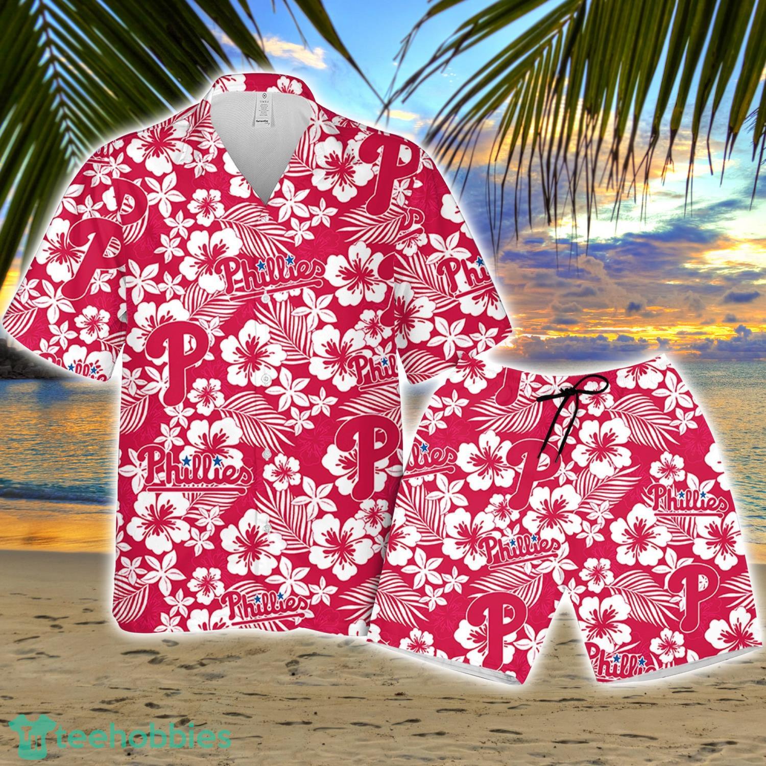Philadelphia Phillie Hibiscus Flower Pattern Hawaiian Shirt And Shorts Gift For Summer Product Photo 1