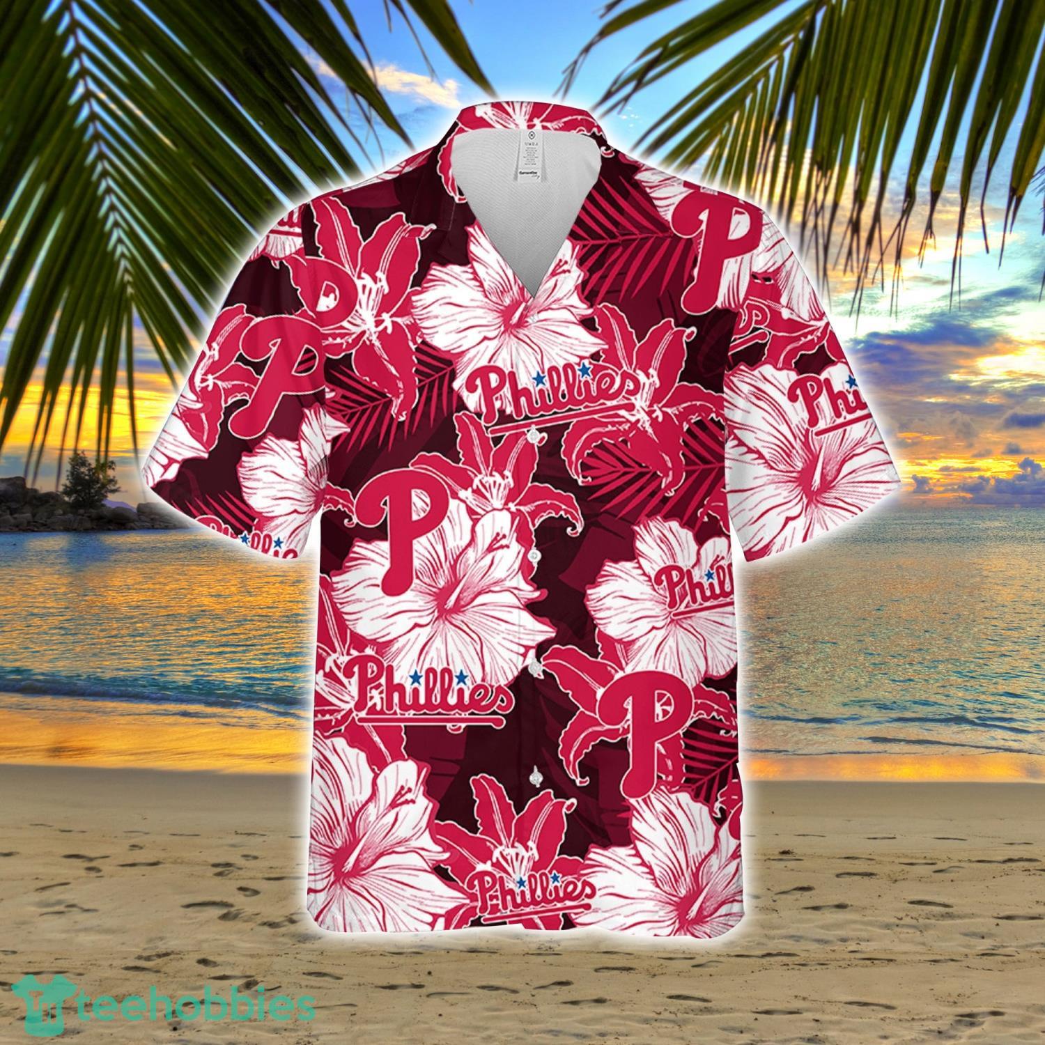 Philadelphia Phillies Big Logo And Orange Hibiscus Hawaiian Shirt