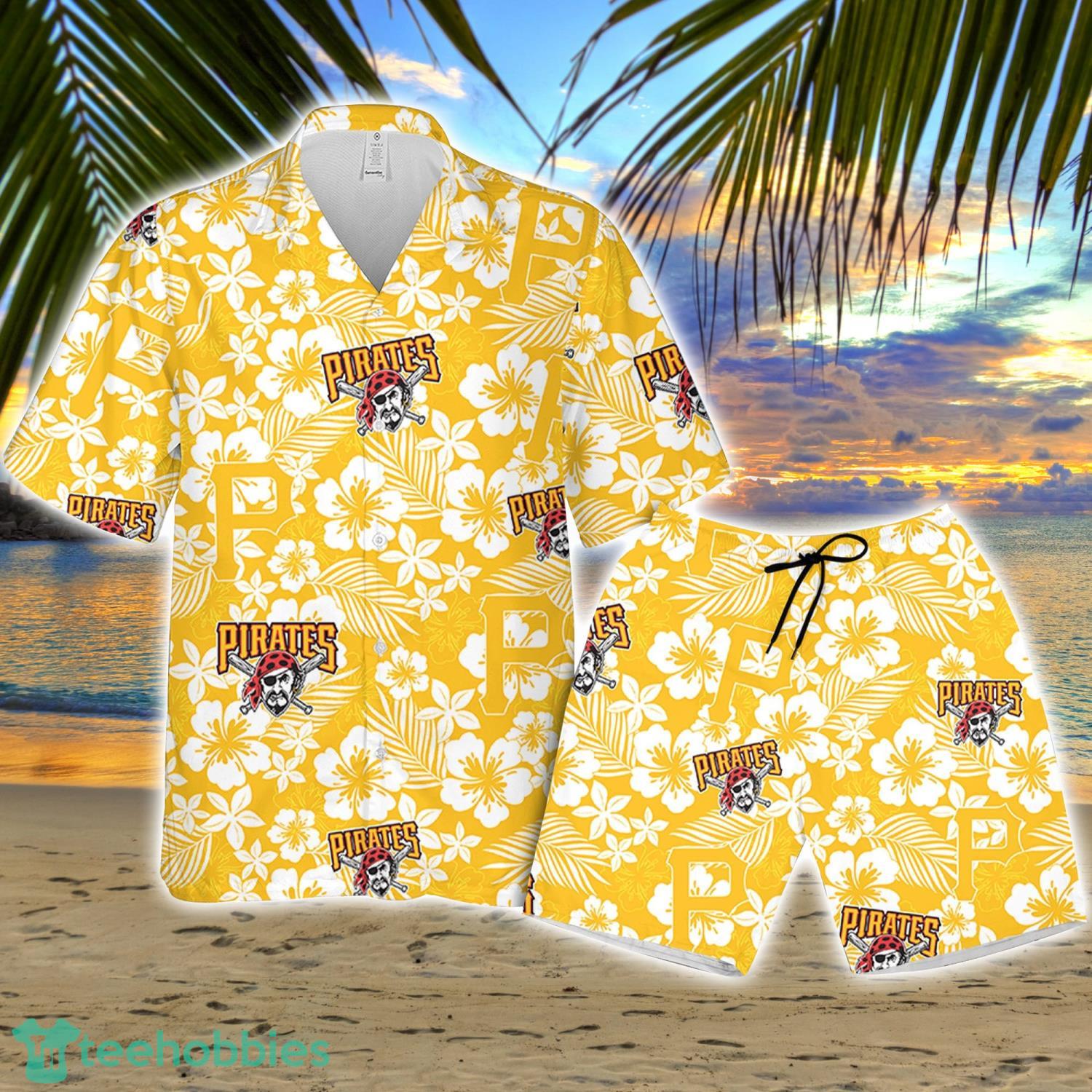 Pittsburgh Pirate Hibiscus Flower Pattern Hawaiian Shirt And Shorts Gift For Summer Product Photo 1