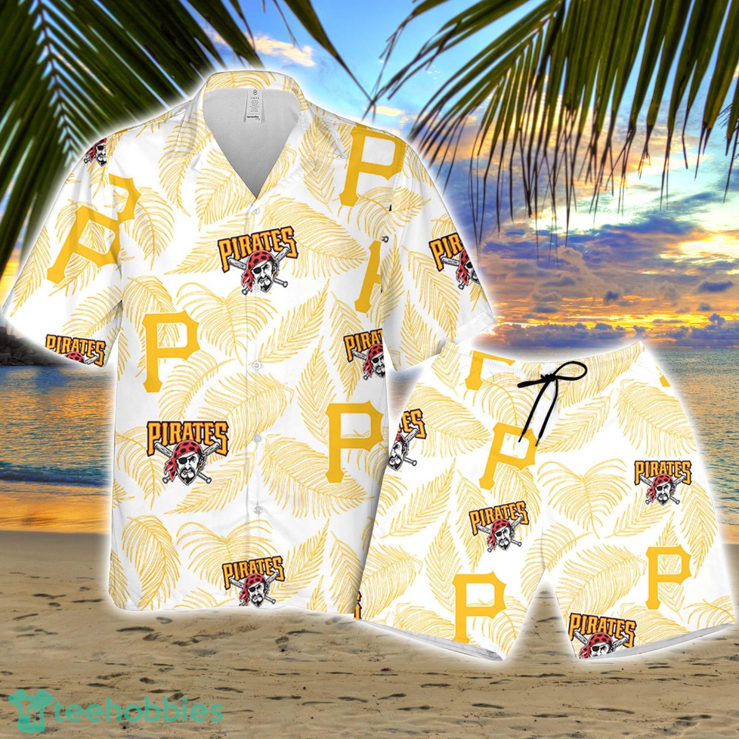 Pittsburgh Pirates Yellow Flower Green Palm Leaf Tropical 3D Hawaiian Shirt