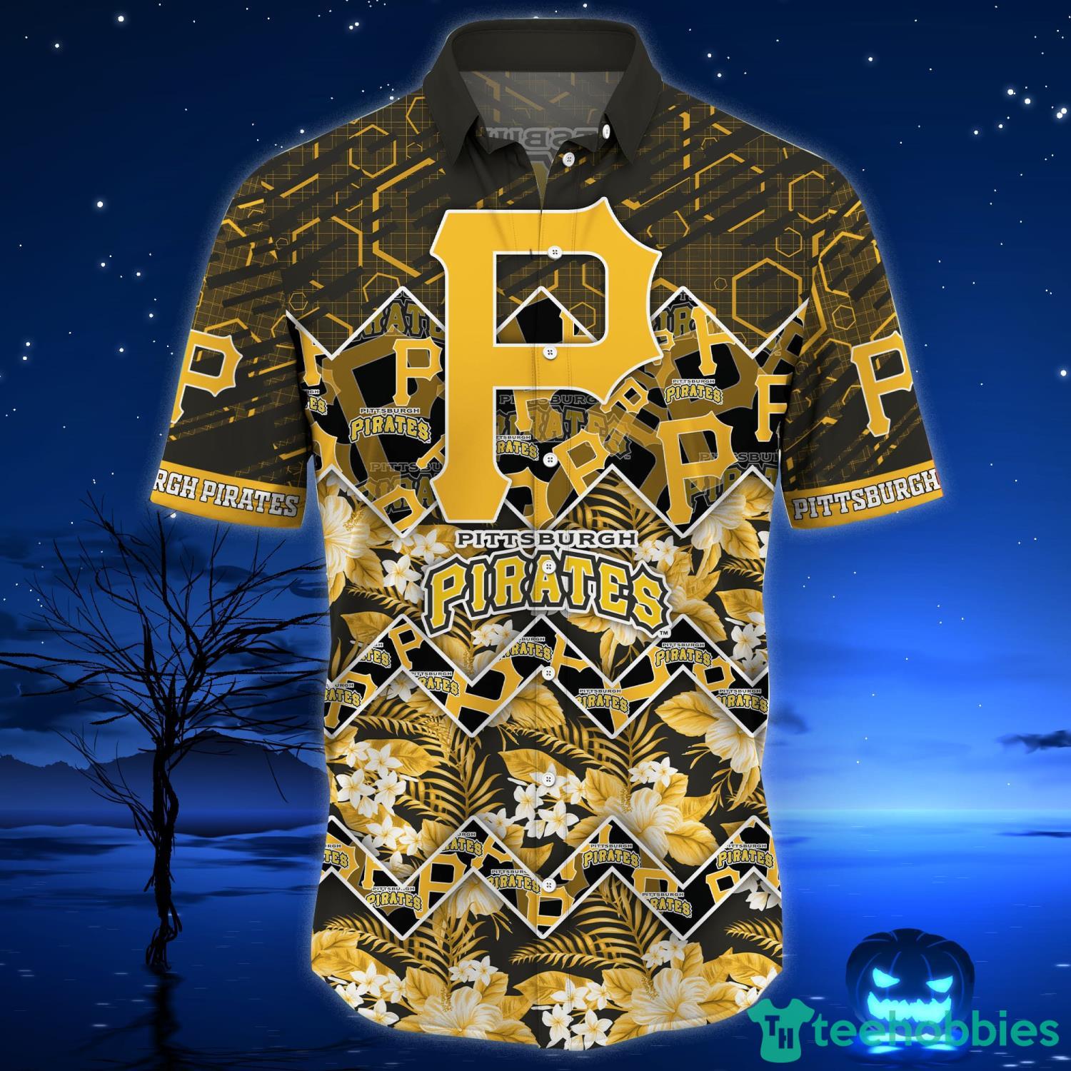 Pittsburgh Pirates Yellow Flower Green Palm Leaf Tropical 3D Hawaiian Shirt