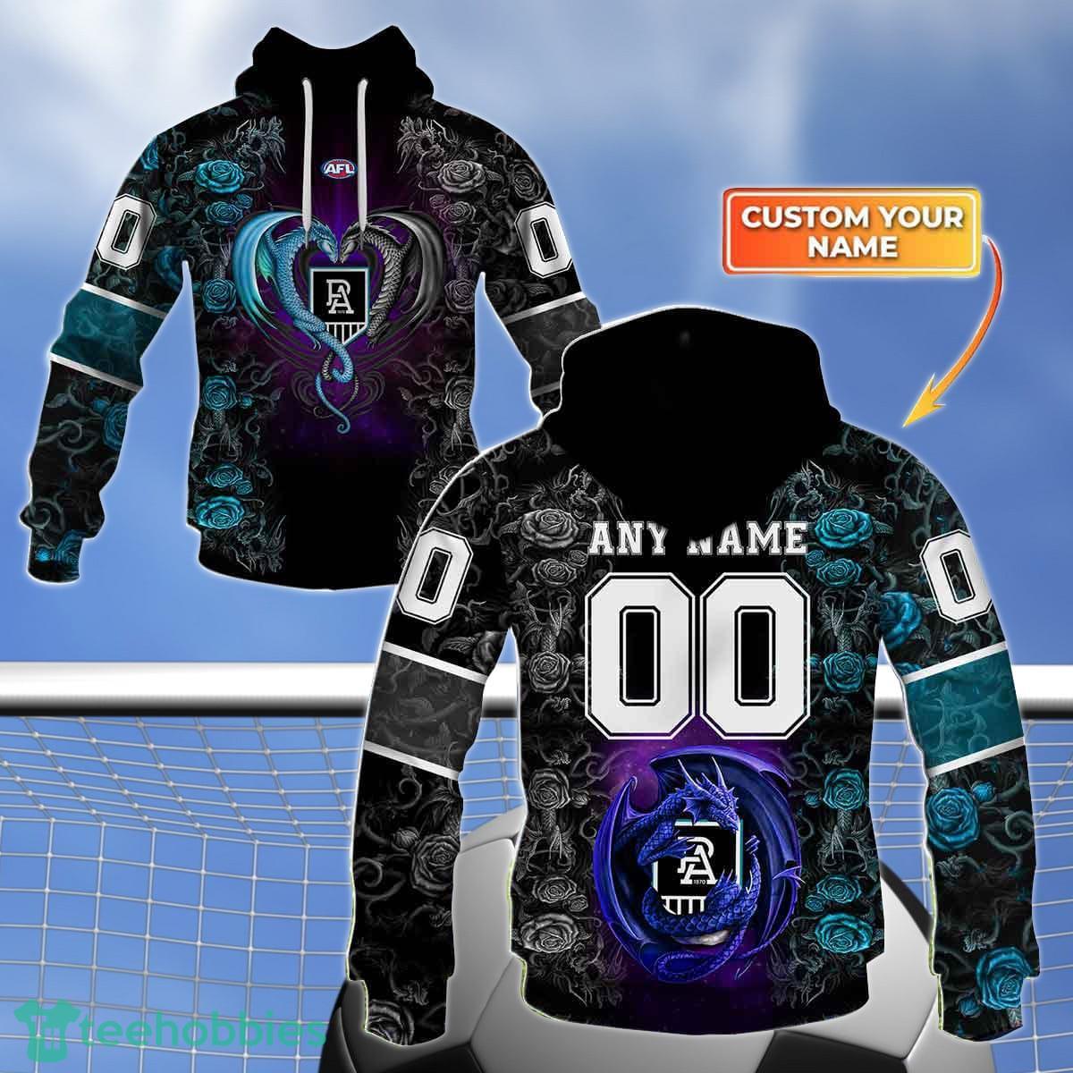 Port Adelaide Power Custom Name And Number Rose Dragon 3D Shirt For Fans Product Photo 1