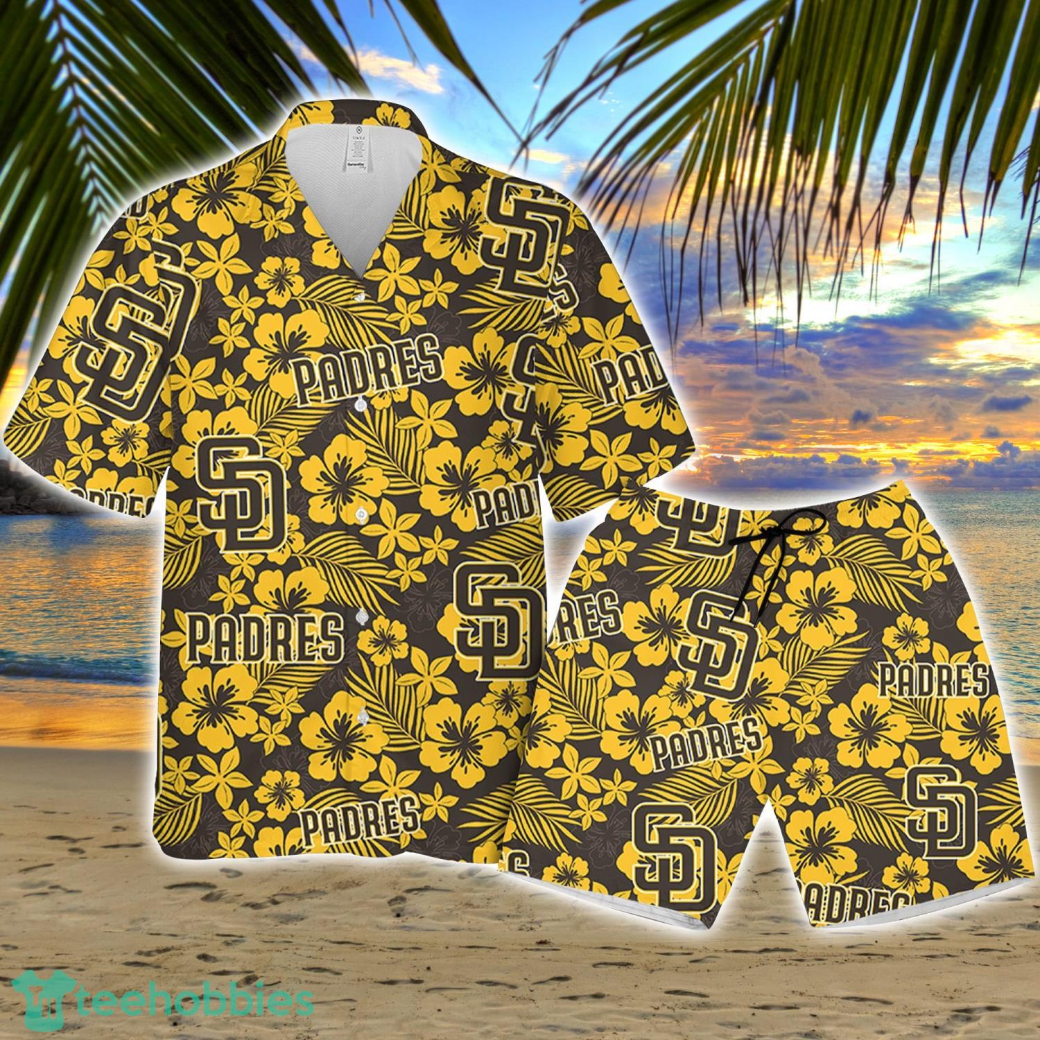 San Diego Padre Hibiscus Flower Pattern Hawaiian Shirt And Shorts Gift For Summer Product Photo 1