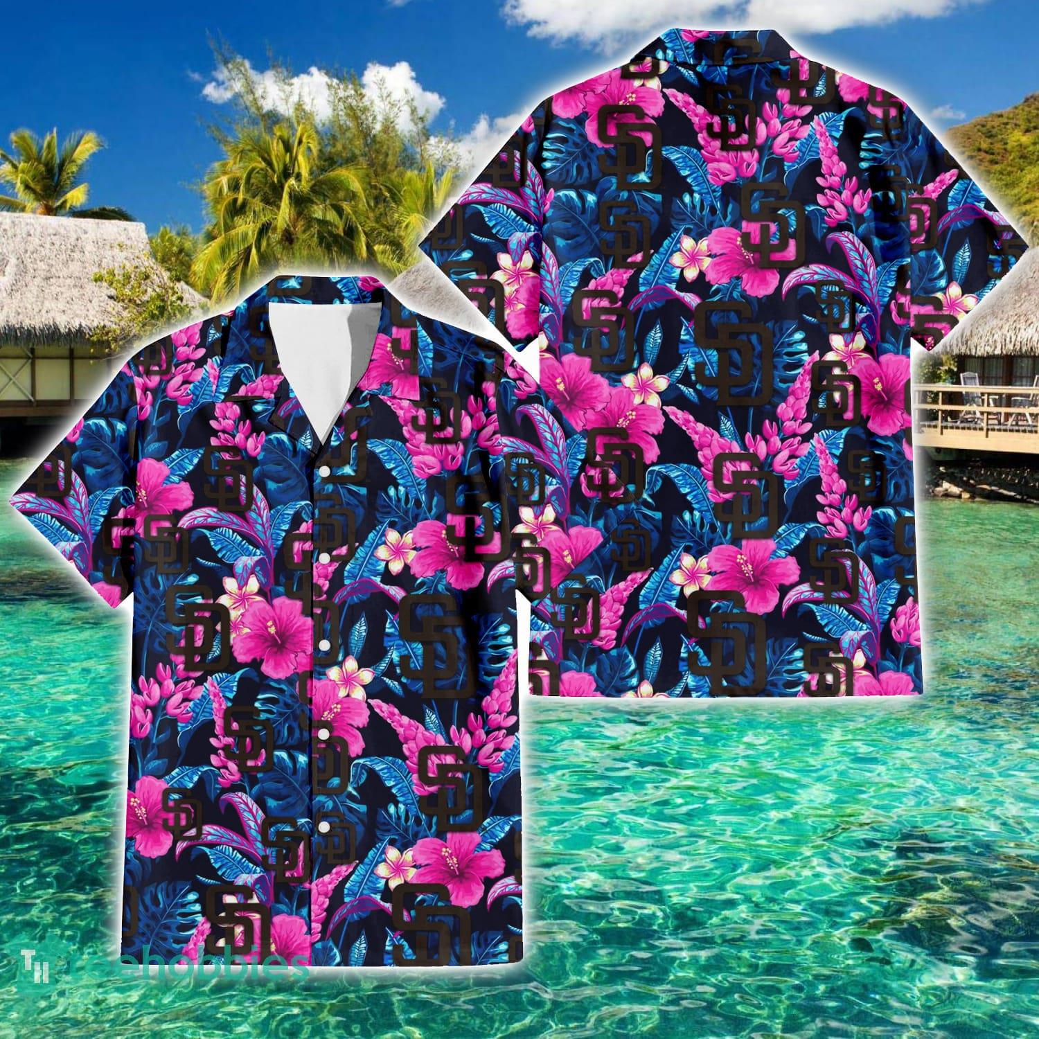 San Diego Padres Violet Hibiscus Tropical Summer Gift 3D Hawaiian Shirt Product Photo 2