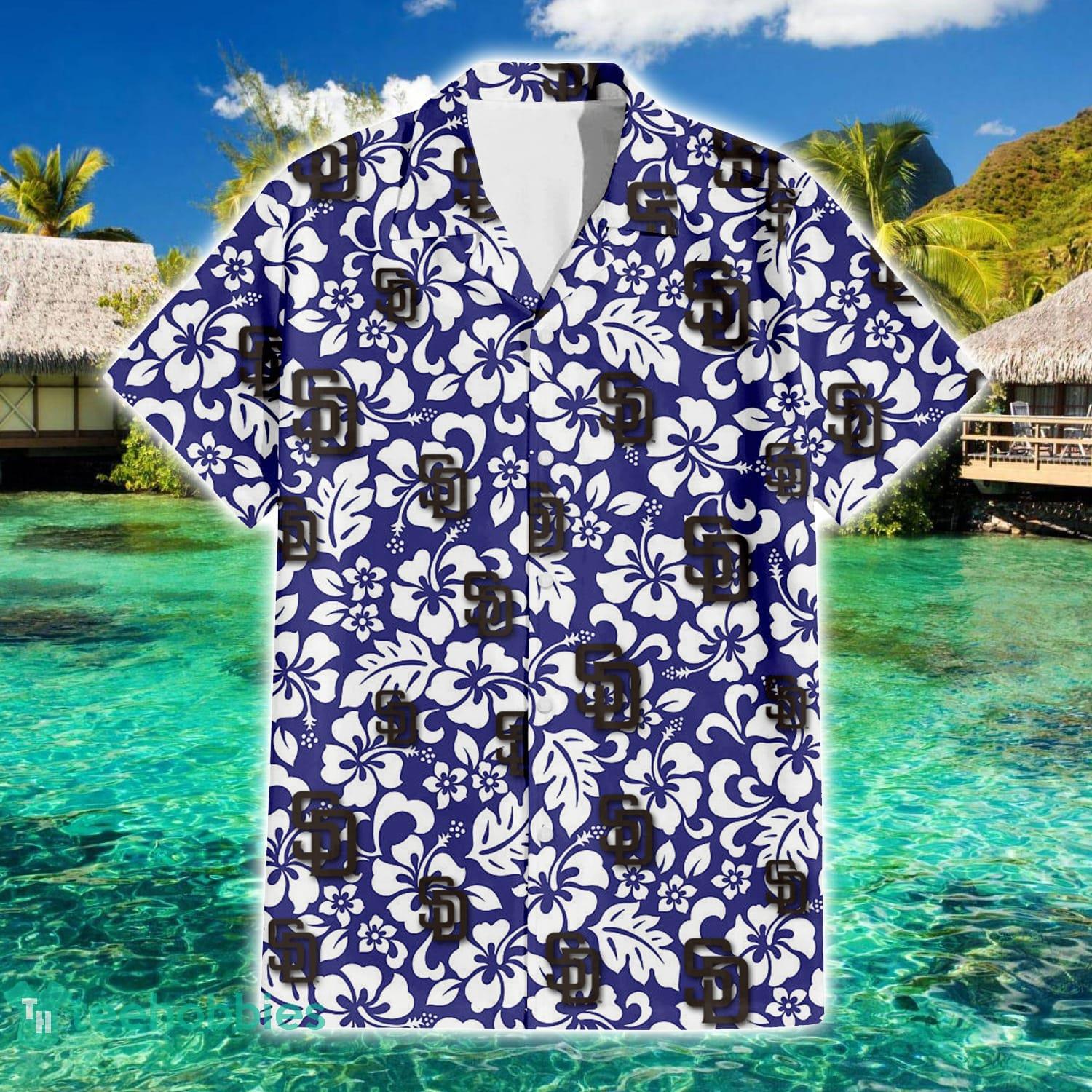 San Diego Padres White Hibiscus Pattern 3D Short Sleeve Hawaiian Shirt