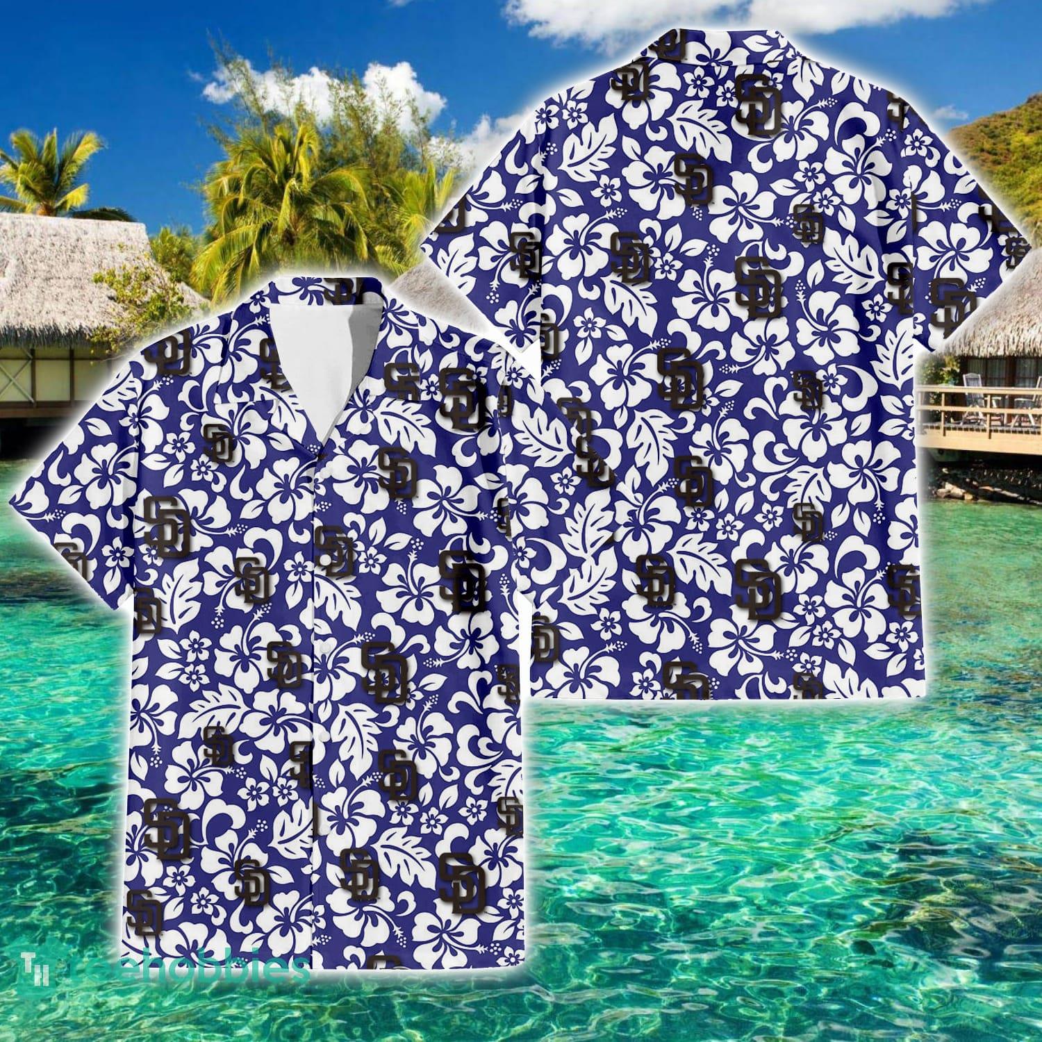 San Diego Padres White Hibiscus Pattern 3D Short Sleeve Hawaiian Shirt