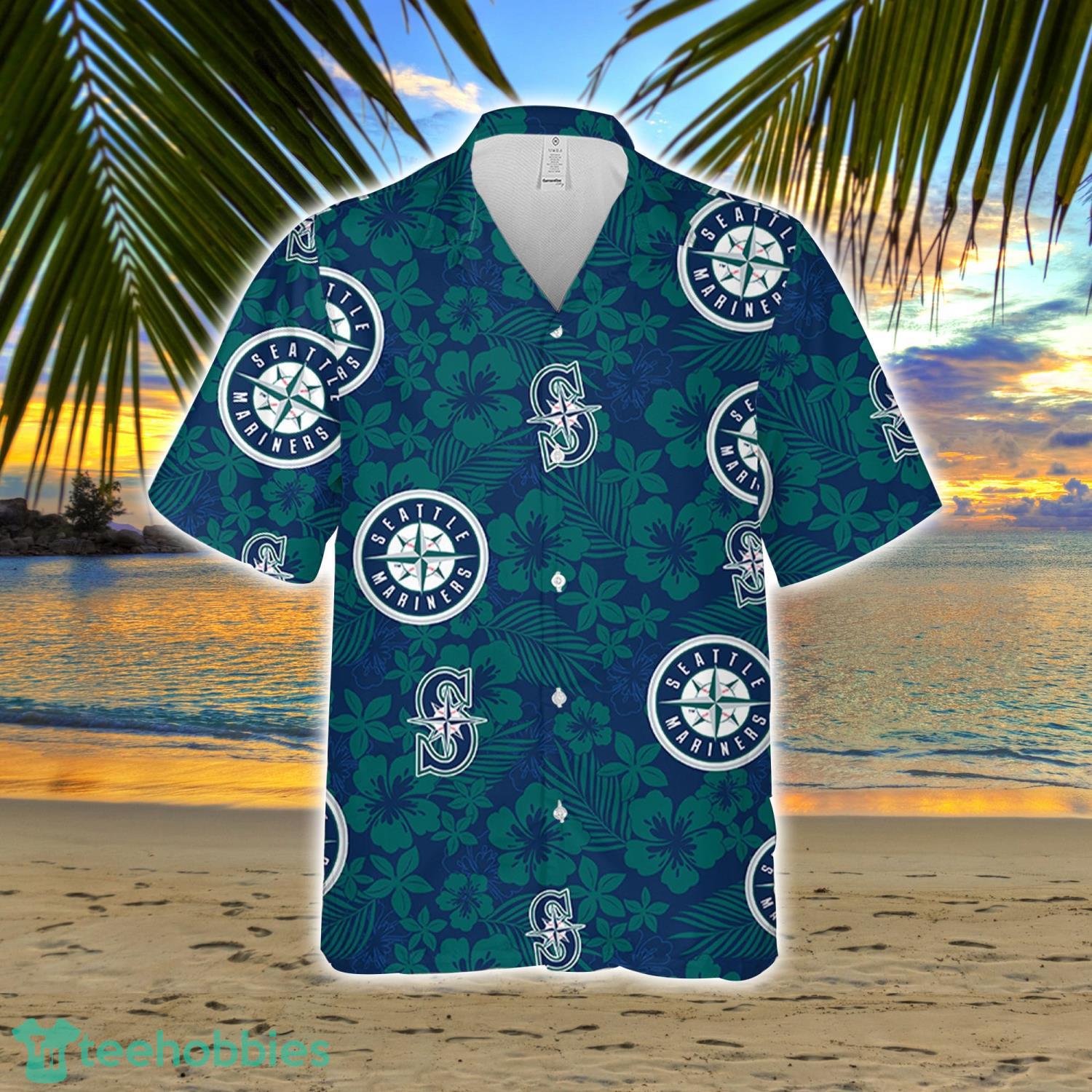 Seattle Mariner Hibiscus Flower Pattern Hawaiian Shirt And Shorts Gift For Summer Product Photo 2