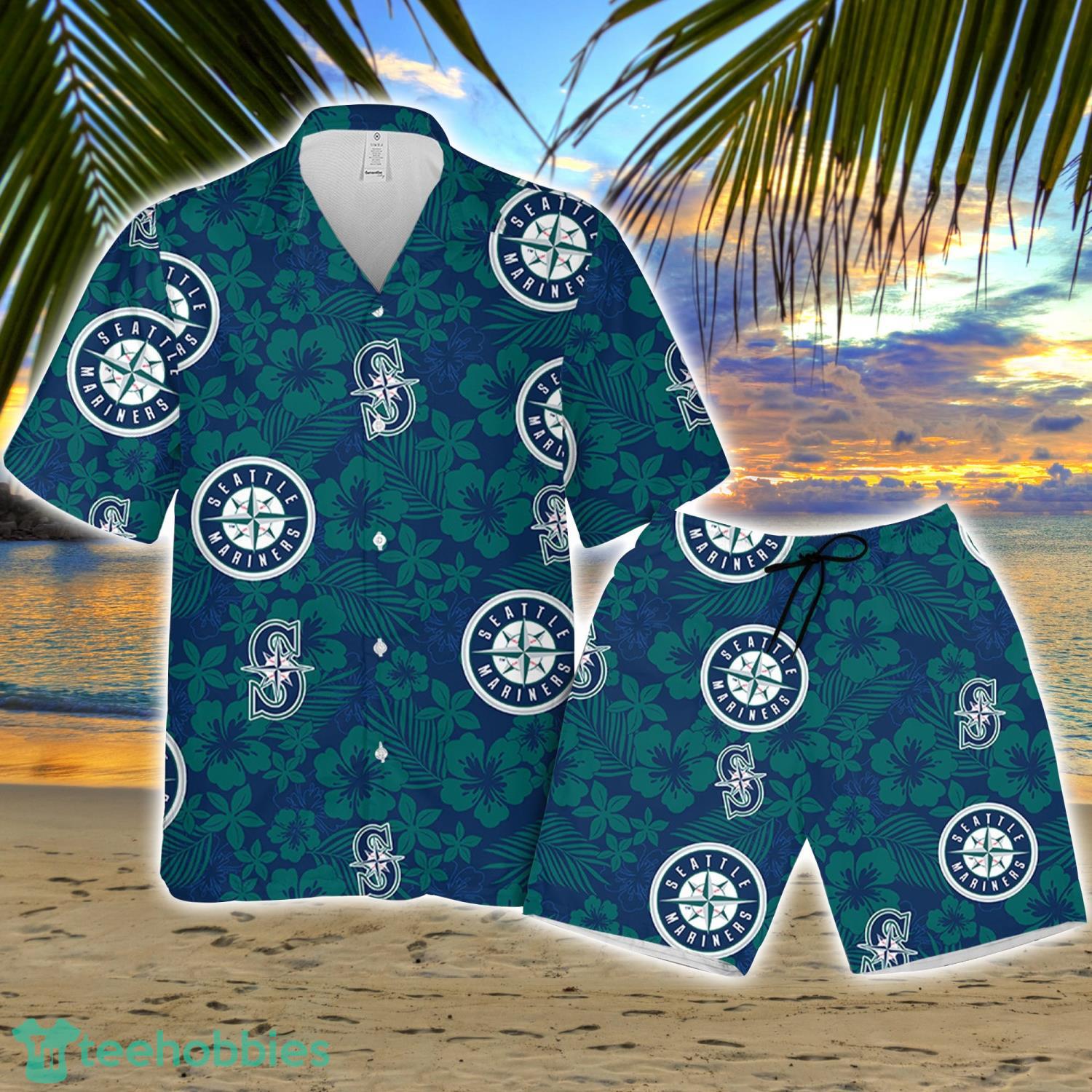 Seattle Mariner Hibiscus Flower Pattern Hawaiian Shirt And Shorts Gift For Summer Product Photo 1