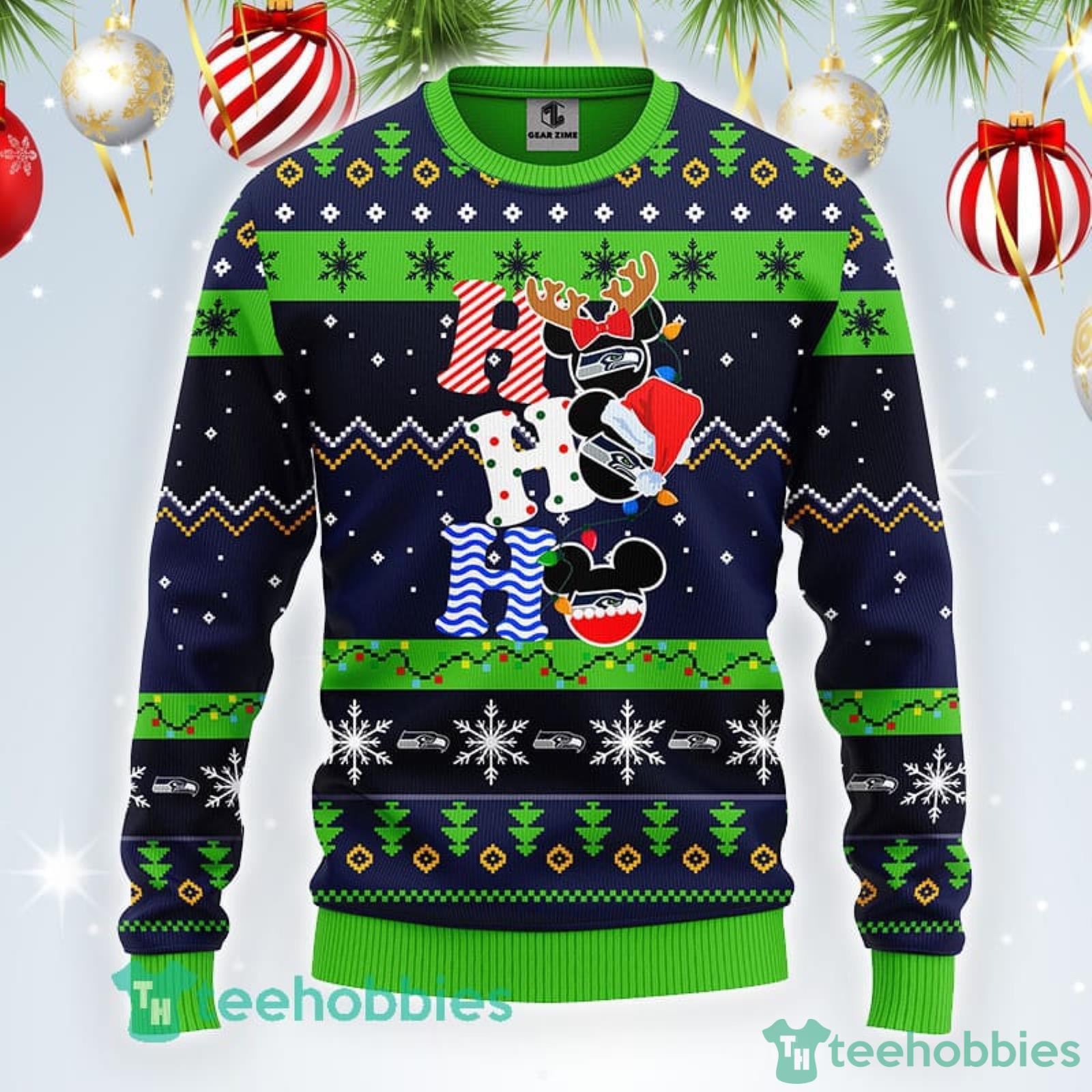 Seattle Seahawks NFL Team HoHoHo Mickey Funny Ugly Christmas Sweater Sport  Fans Men And Women Christmas Gift