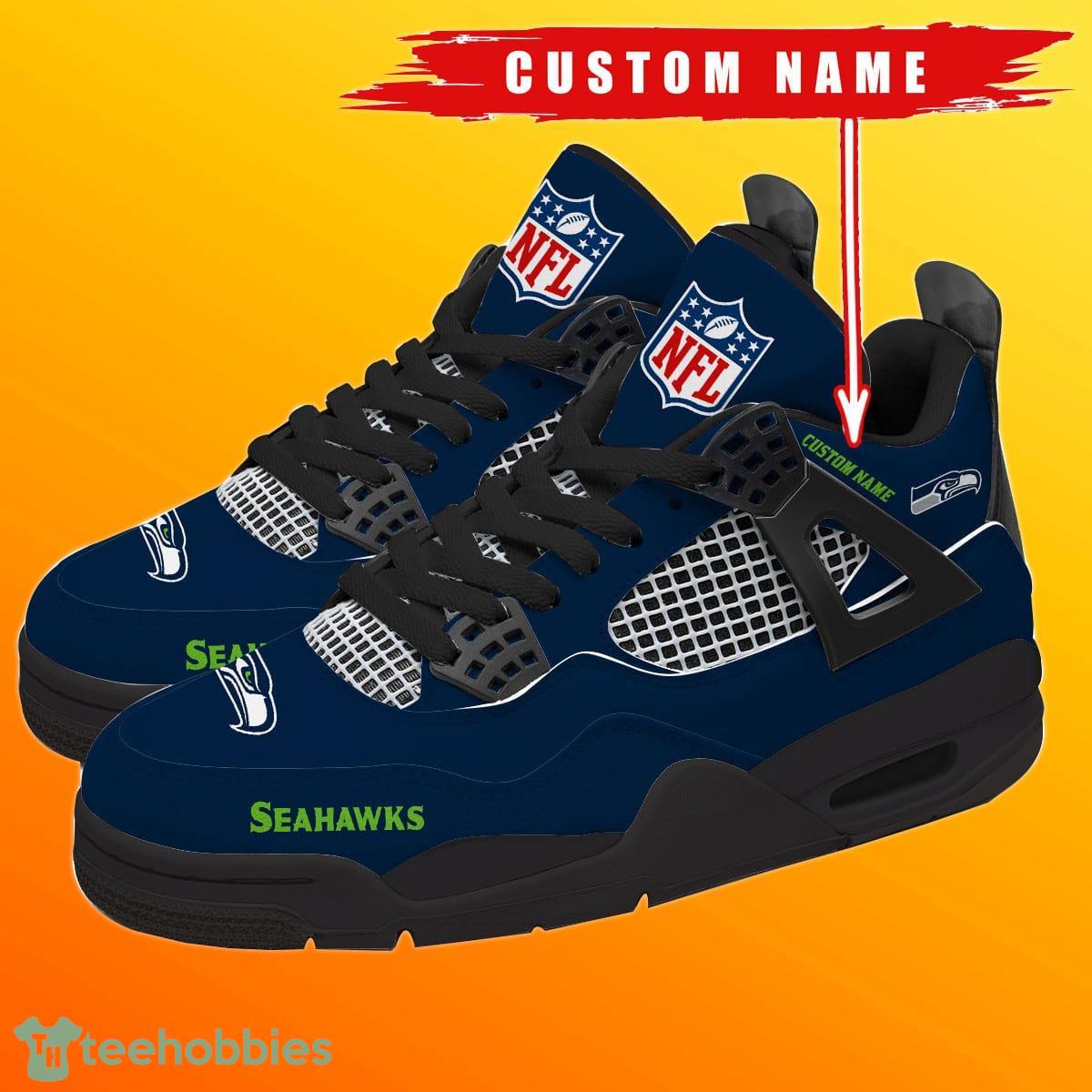 NFL Seattle Seahawks Custom Name Green Navy Air Jordan Hightop Shoes Gift  For Fans