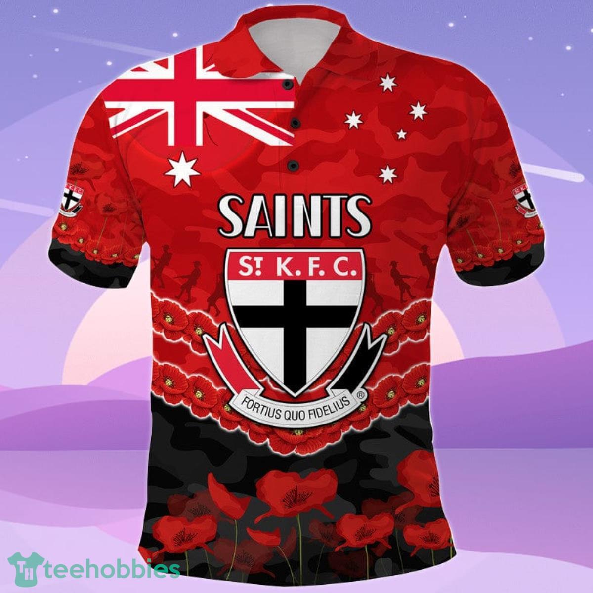 St Kilda Saints Football ANZAC Polo Shirt Lest We Forget Product Photo 1