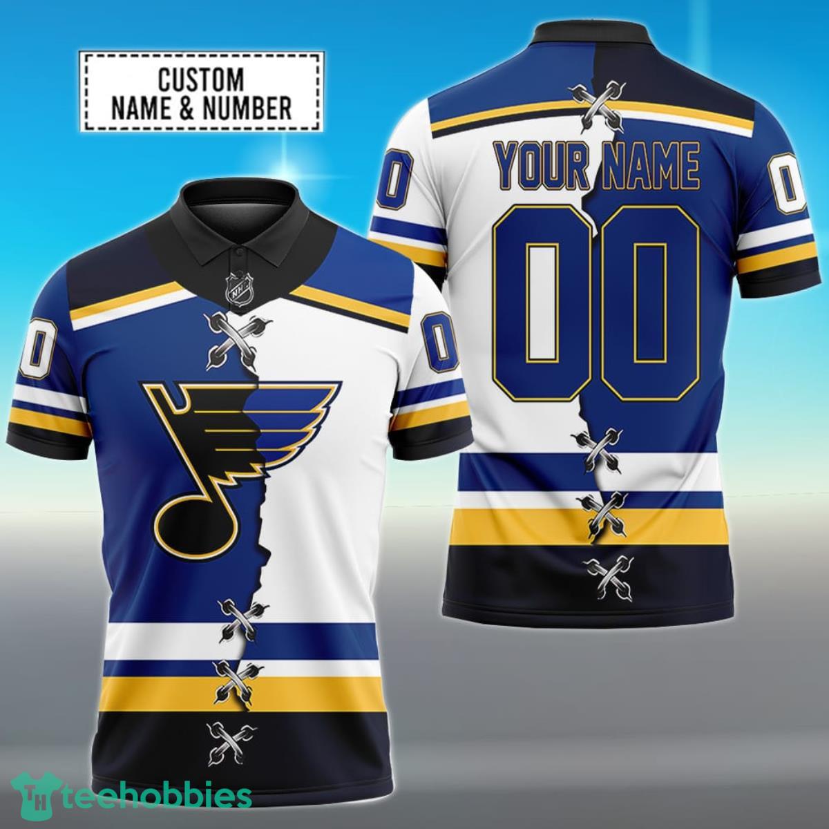 St Louis Blues Personalized Name NHL Mix Jersey Polo Shirt Best Gift For Fans Product Photo 1