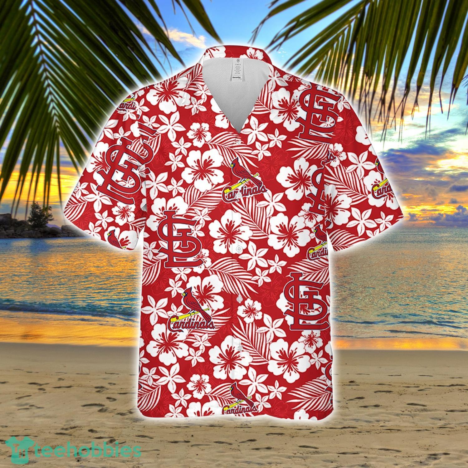 St. Louis Cardinal Hibiscus Flower Pattern Hawaiian Shirt And Shorts Gift For Summer Product Photo 2