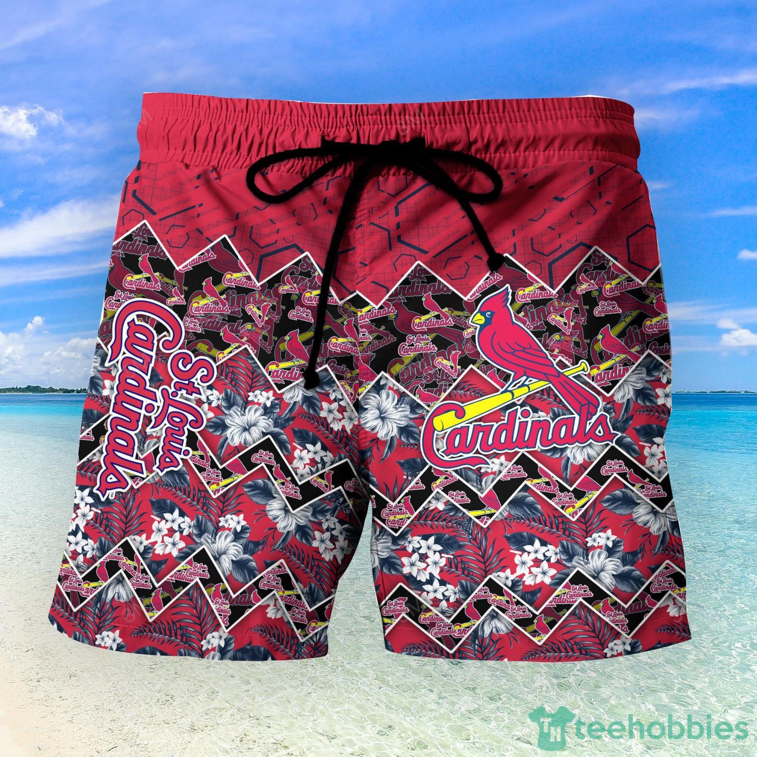 St Louis Cardinals Scenic Hawaiian Shirt Beach Shorts