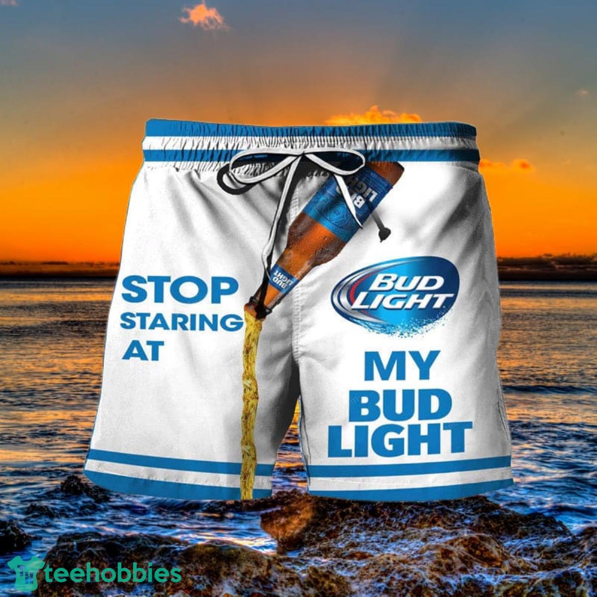Stop Staring At My Bud Light Hawaii Shorts Special Gift Men Women Product Photo 1