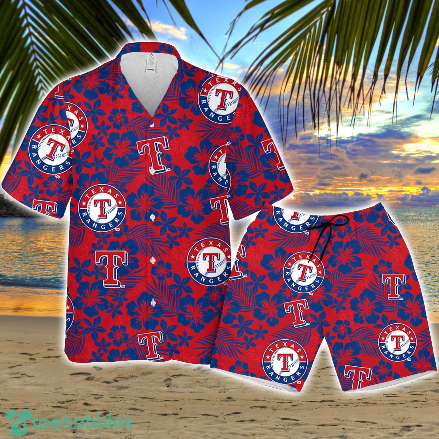 Texas Ranger Hibiscus Flower Pattern Hawaiian Shirt And Shorts Gift For Summer Product Photo 1