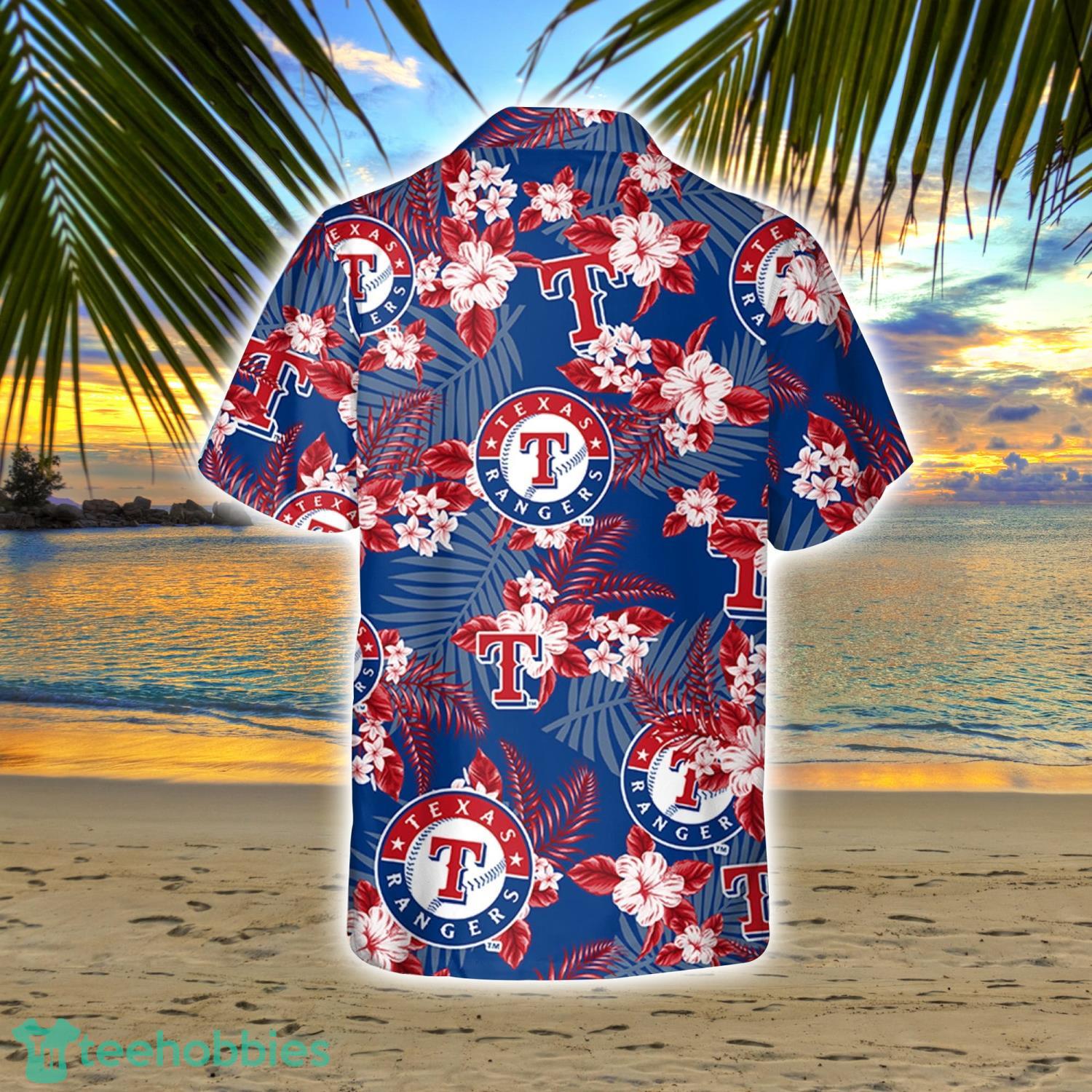 Texas Rangers MLB Seamless Tropical Blue Leaves Hawaiian Shirt