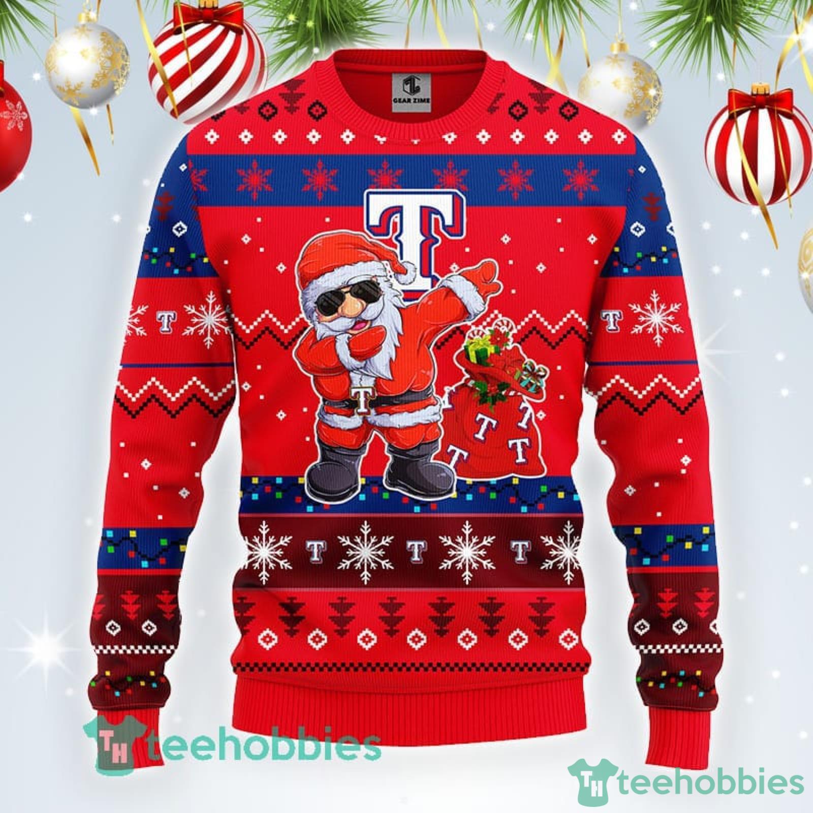 Texas Rangers MLB Team Dabbing Santa Claus Funny Ugly Christmas Sweater Sport Fans Men And Women Christmas Gift Product Photo 1