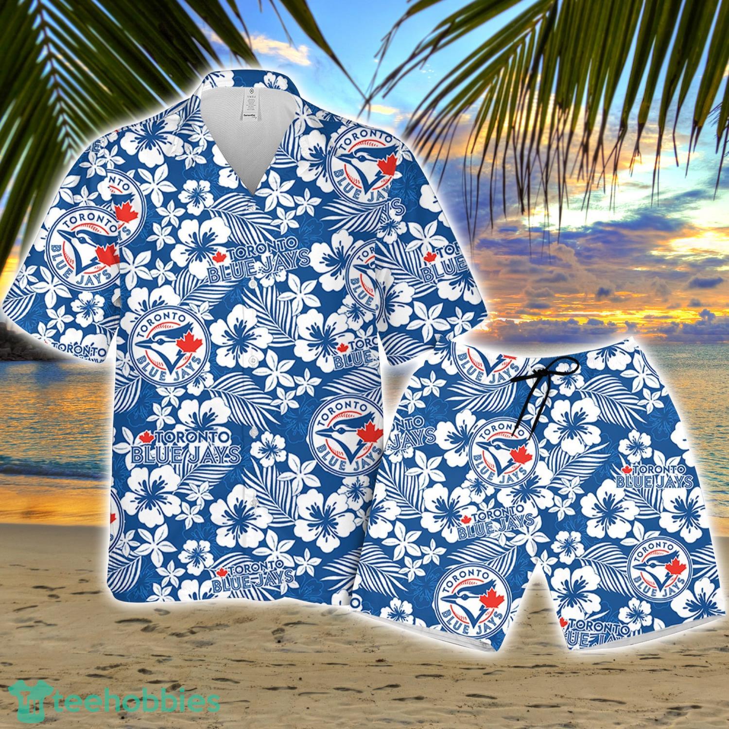 Toronto Blue Jay Hibiscus Flower Pattern Hawaiian Shirt And Shorts Gift For Summer Product Photo 1 Toronto Blue Jay Hibiscus Flower Pattern Hawaiian Shirt And Shorts Gift For Summer Product Photo 1