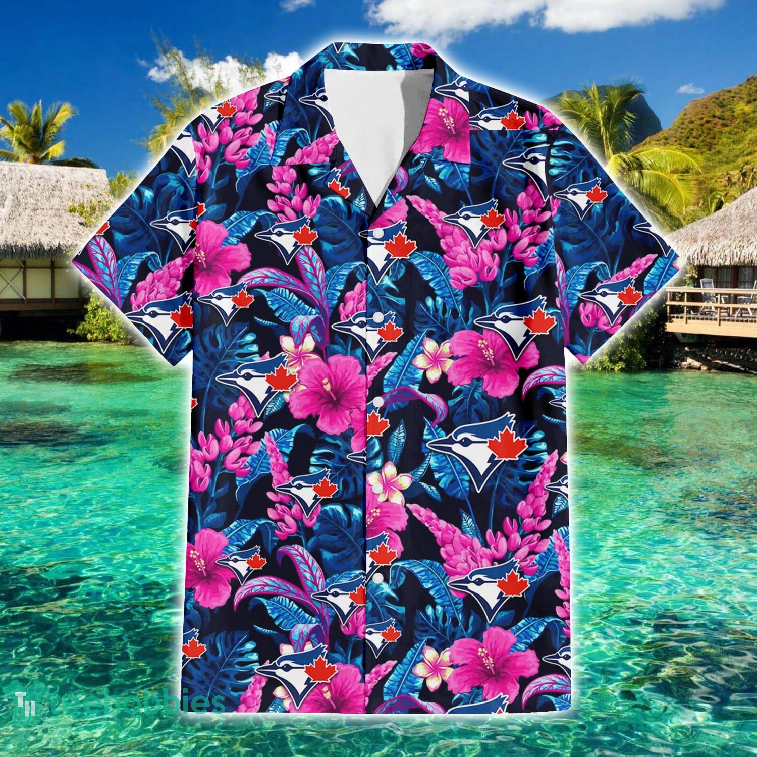 Toronto Blue Jays Tiny White Hibiscus Pattern Red Background 3D Hawaiian  Shirt Gift For Fans