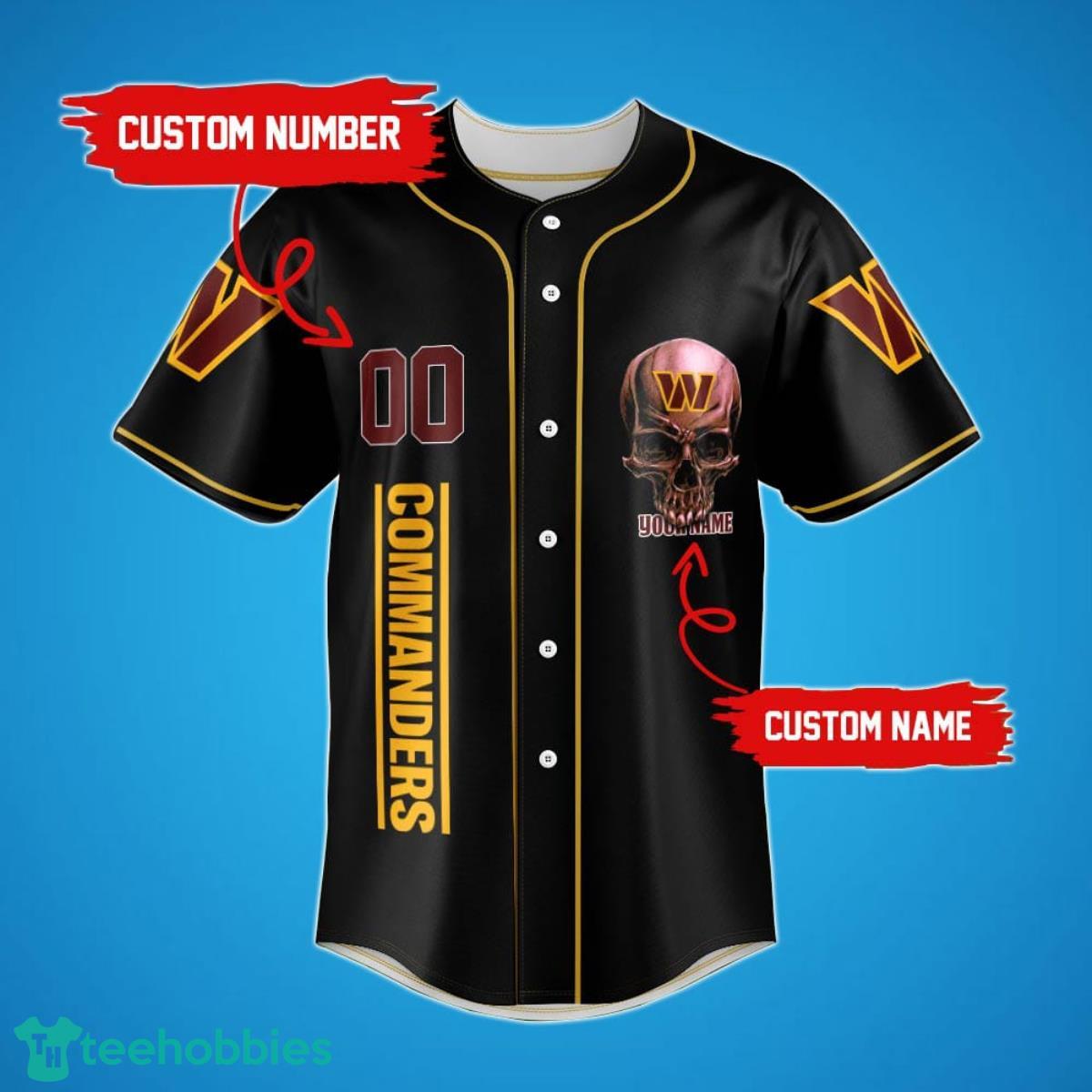 Washington Commanders Damn Right Skull NFL Custom Name & Number Baseball Jersey Shirt Fans Product Photo 2