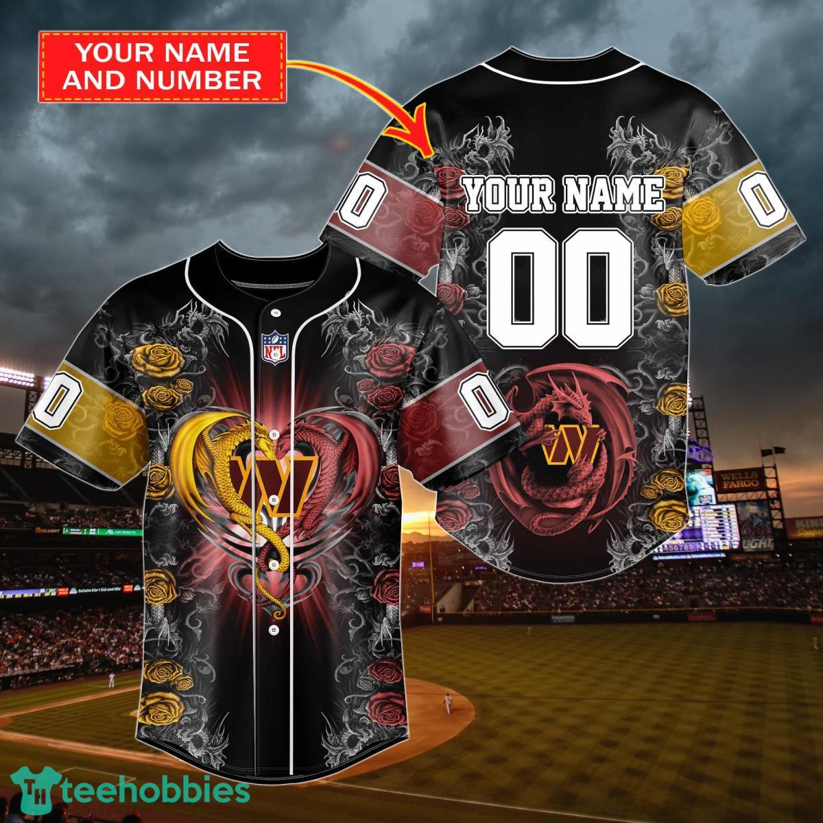 Washington Commanders Personalized Name & Number NFL Dragon Baseball Shirt  Best Gift Fans