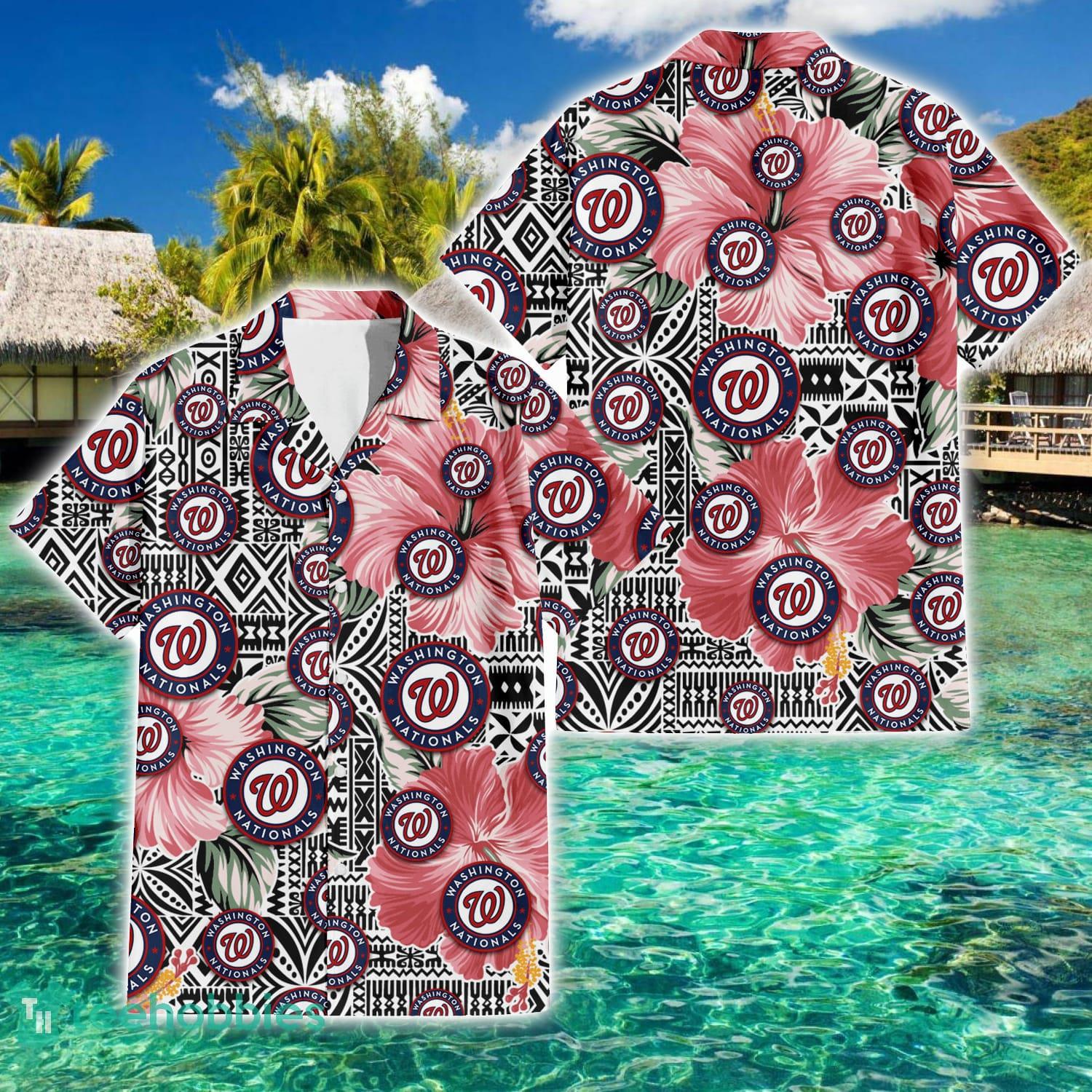 Washington Nationals Pink Hibiscus Vintage Pattern 3D Hawaiian Shirt Best Summer Gift Product Photo 2