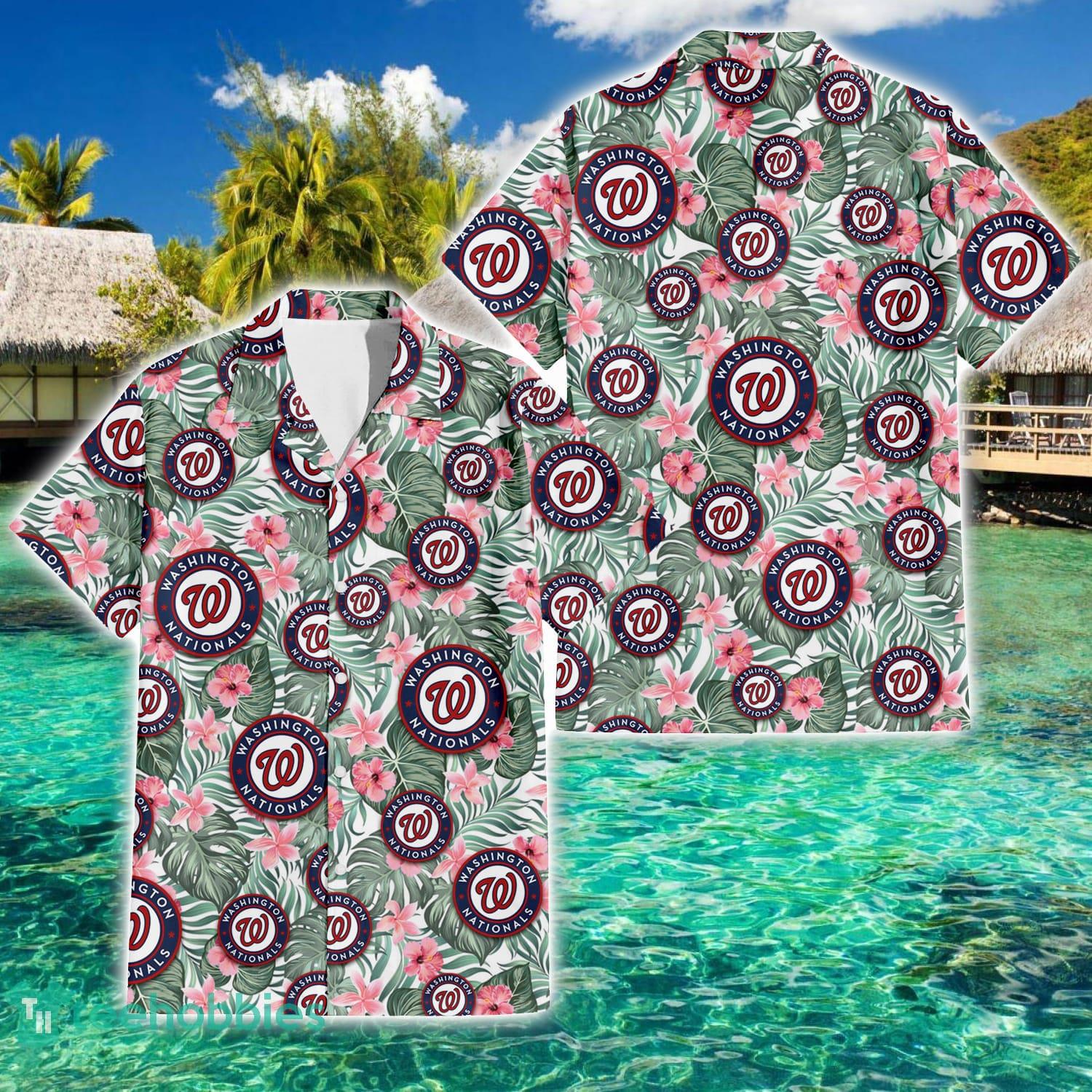Washington Nationals Small Pink Hibiscus Pattern All Over Printed 3D Hawaiian Shirt Product Photo 2