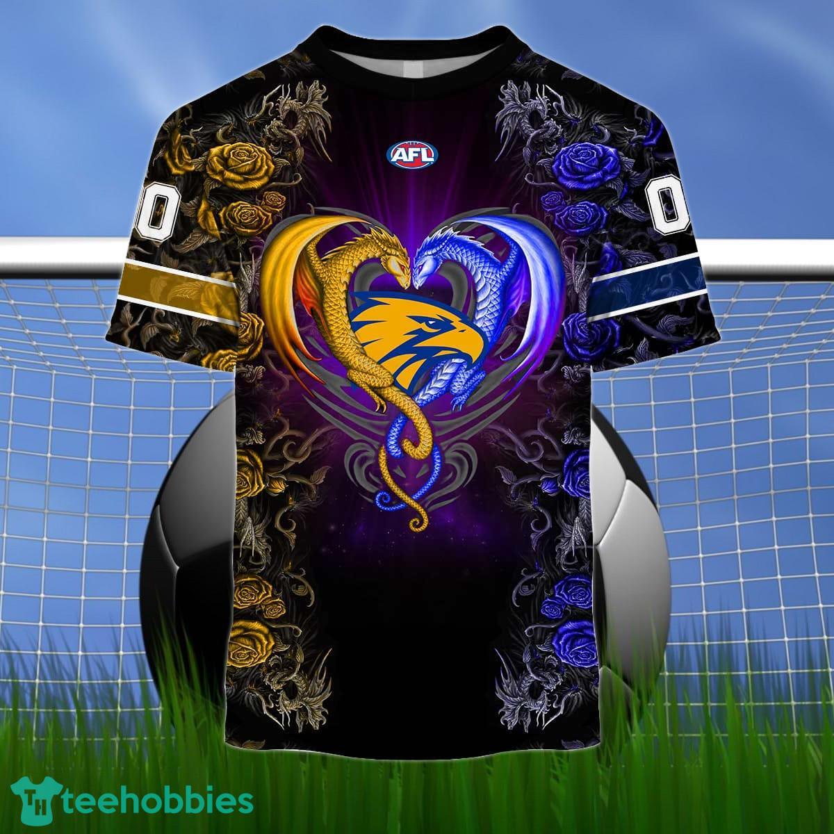 West Coast Eagles Custom Name And Number Rose Dragon 3D Shirt For Fans Product Photo 2