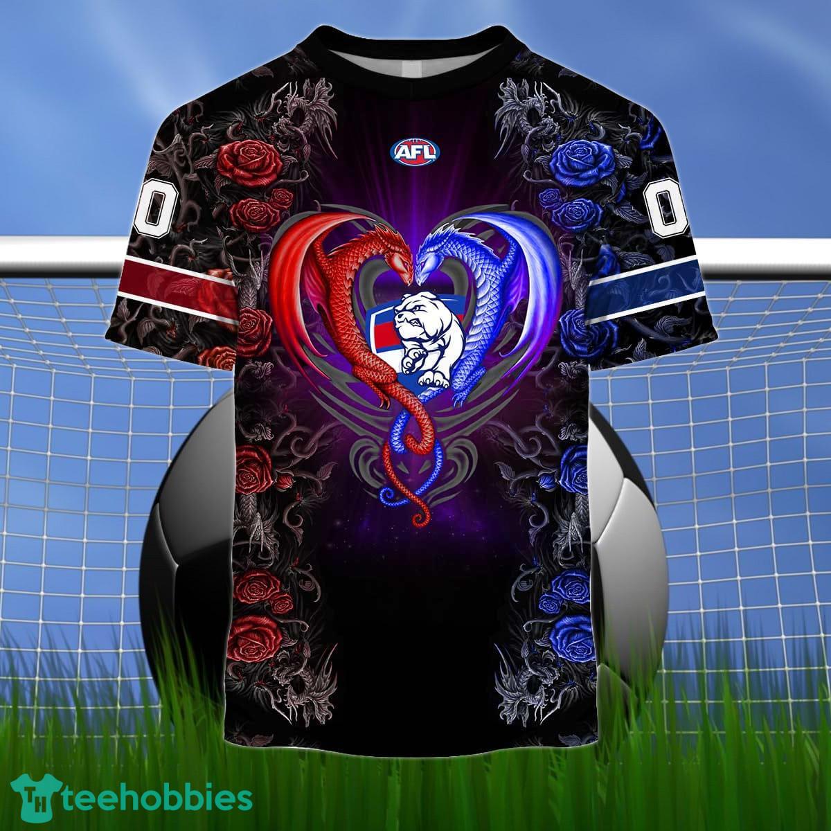Western Bulldogs Custom Name And Number Rose Dragon 3D Shirt For Fans Product Photo 2